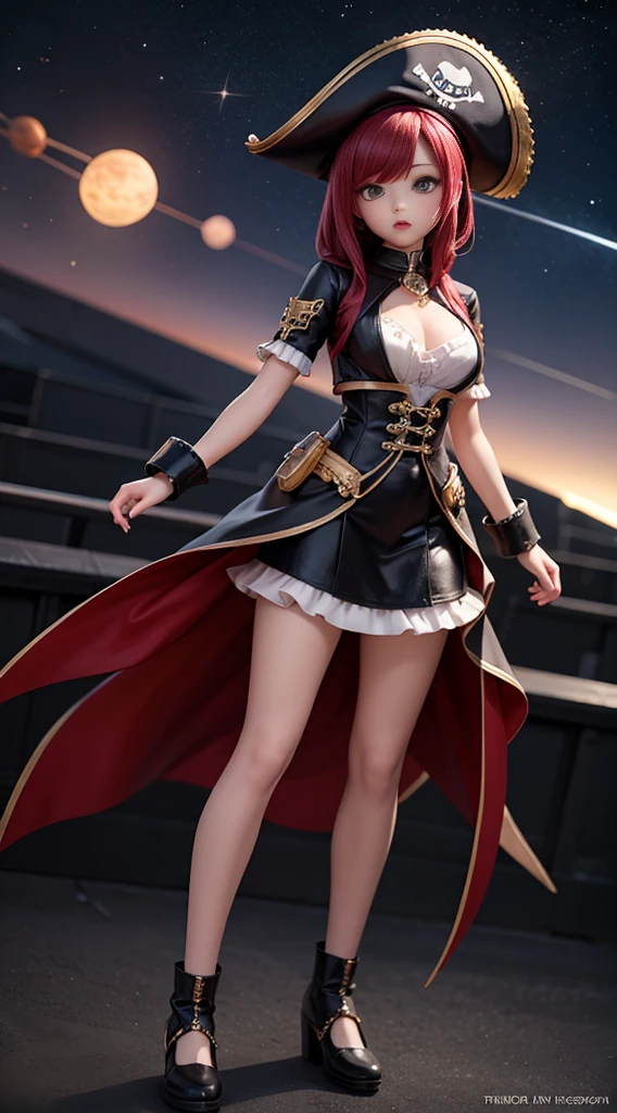 girl,space pirate,Gorgeous pirates costume with lots of frills,ultra quality,exquisite hyper details,8k