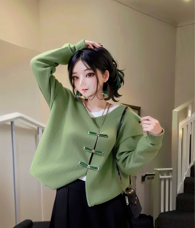 (masterpiece:1.2, best quality), (real picture, intricate details), 1lady, solo, upper body, casual, long hair, minimal makeup, natural fabrics, close-up face, coquette, e-girl