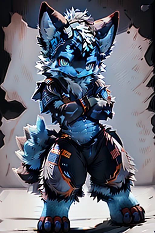 furry art, Humanities and arts, blue colors,black and indigo,Flame pattern on arms