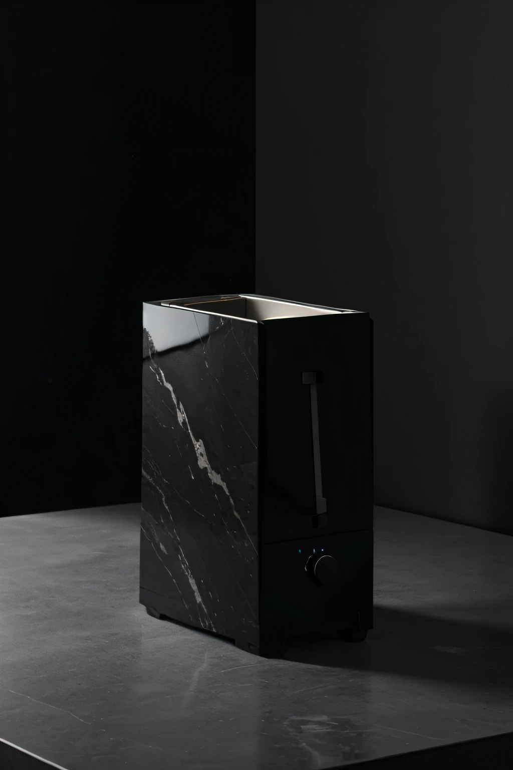 tall, rectangular, minimalist toaster made of black marble