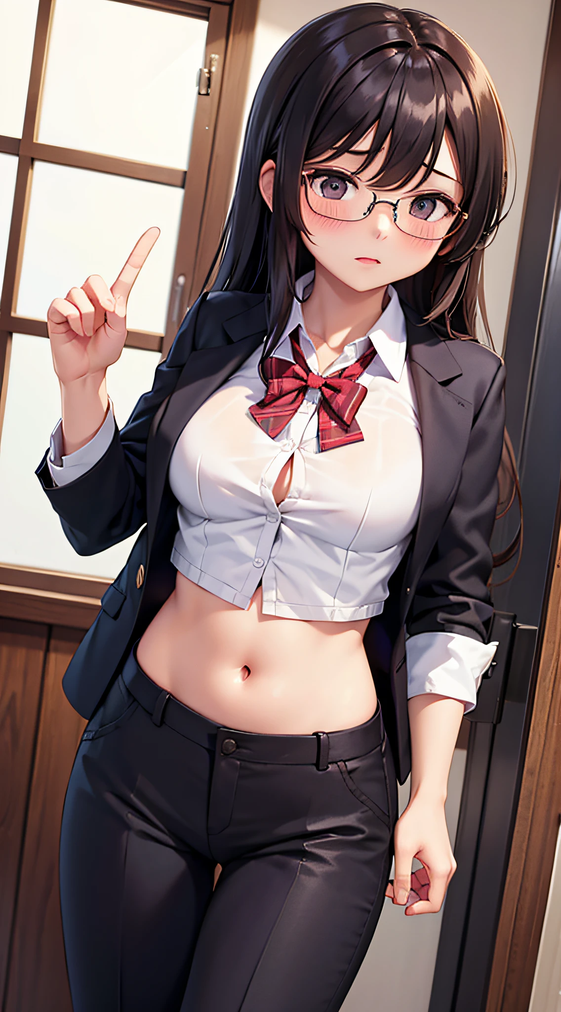 Highest quality,One girl,((((s old:1.3)))))),Curvy,orgasm,blush,Grit your teeth, Sweat,Half closed eyes / Bad mood,blue eyes,Brown Hair,Long Hair,Twin tails,((Hip armor,White shirt,Red Skirt:1.3)),mini skirt,Fantasy,((Lift up your skirt,Under the skirt,Lace panties,White panties:1.1)),Knee-high,prison,((Open shirt)),((Tie your wrists, handcuffs, Hands crossed over the head:1.3)), ((Blindfold:1.1))、Big Breasts:1.3、Unbutton、(I can see your boobs:1.3)