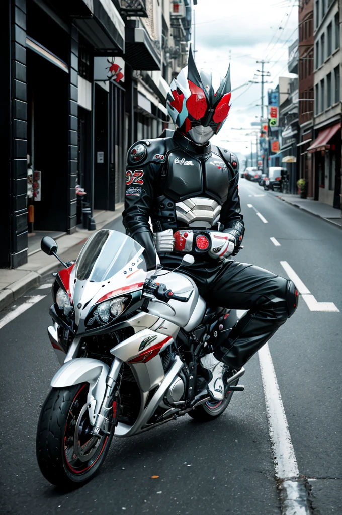 there is kamen rider sitting on a motorcycle on the street, sitting on a motorcycle, motorbiker, shot on nikon d 3 2 0 0, riding a motorcycle, portrait shot 8 k, akira moto, motorcycle, inspired by Liu Haisu, taken with sony alpha 9, sitting on motorbike, photoshot, taken with sony a7r camera, photo - shot
