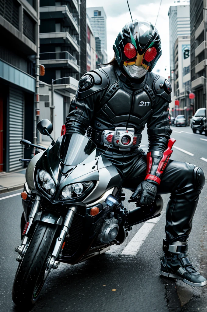 there is kamen rider sitting on a motorcycle on the street, sitting on a motorcycle, motorbiker, shot on nikon d 3 2 0 0, riding a motorcycle, portrait shot 8 k, akira moto, motorcycle, inspired by Liu Haisu, taken with sony alpha 9, sitting on motorbike, photoshot, taken with sony a7r camera, photo - shot