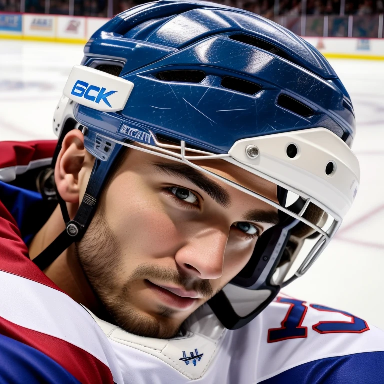 slim american boy, american pop idol, ((ice hockey master)), ((top-quality, 8K, tmasterpiece: 1.3)), lock focus: 1.2, Handsome guy with perfect figure: 1.4, Detailed depiction of facial and skin textures, 詳細な目, skiny, Handsome face, Symmetrical face, whole-length, Thigh thick, ice hockey rink, Take off your helmet