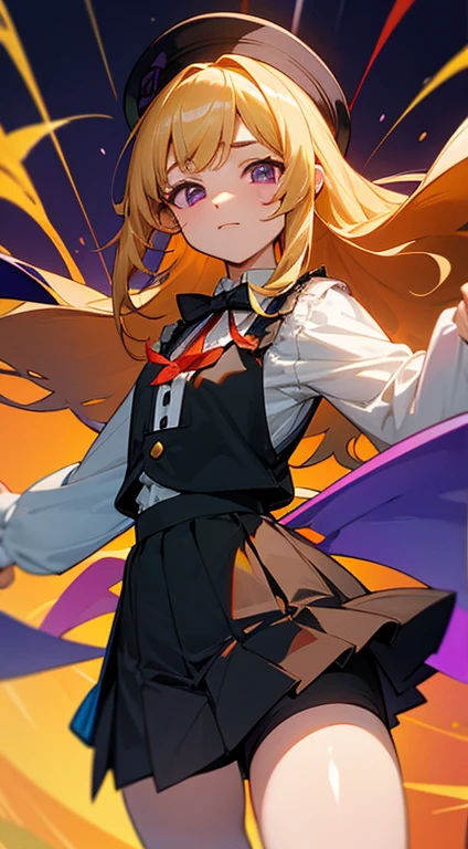 tanaka-hime, cabelo rosa, Fechaduras laterais, coque duplo, fita de cabelo, Roupas chinesas, Frescuras, vestido vermelho, black skirt, Saia Curta, recorte de clivagem, suzuki hina, blonde hair, cabelos longos, Purple eyes, magro, seios pequenos, kalap, topo de corte azul, Mangas, suspender shorts, Himehina, 2meninas, parte superior do corpo, sorrir, dentro, master part, best quality