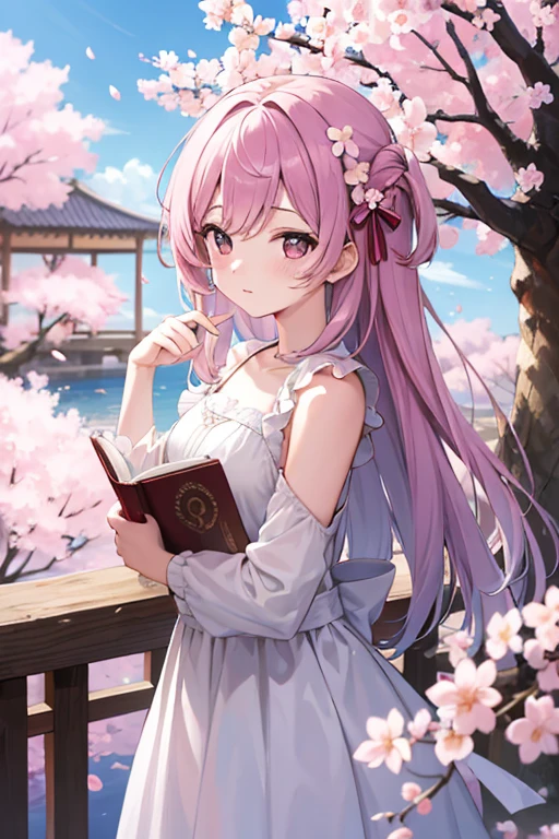 (master part), best quality, high resolution, altamente detalhado, Antecedentes detalhados, perfect lighting, ao ar livre, 1girl, cherry blossoms in full bloom