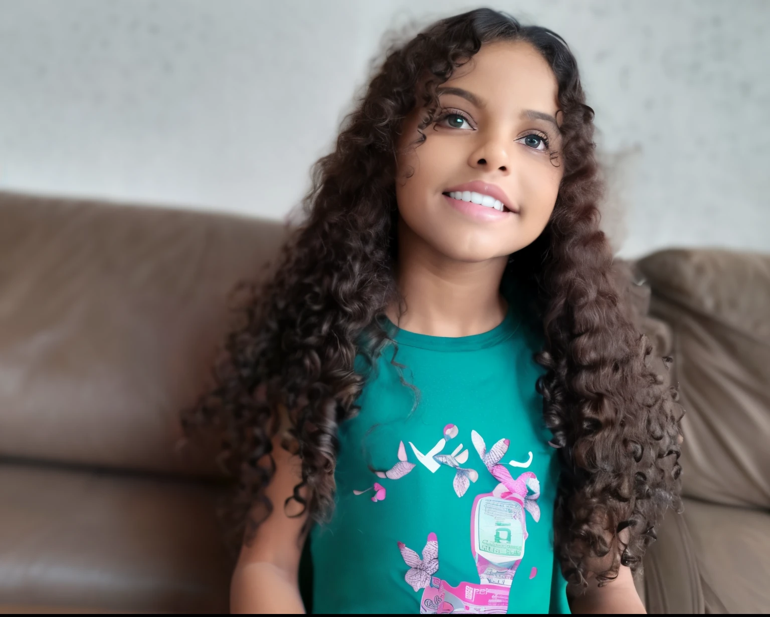 there is a young girl sitting on a couch with a remote control, longos cabelos cacheados escuros, longos cabelos castanhos inchados cacheados, Menina africana de pele clara, cabelos longos e cacheados, cabelos cacheados, longos cabelos cacheados pretos, longos cabelos negros encaracolados, longos cabelos cacheados pretos selvagens, longos cabelos cacheados intrincados, preto longo cabelo encaracolado longo, longos cabelos verdes cacheados, messy curly hair, 2 anos