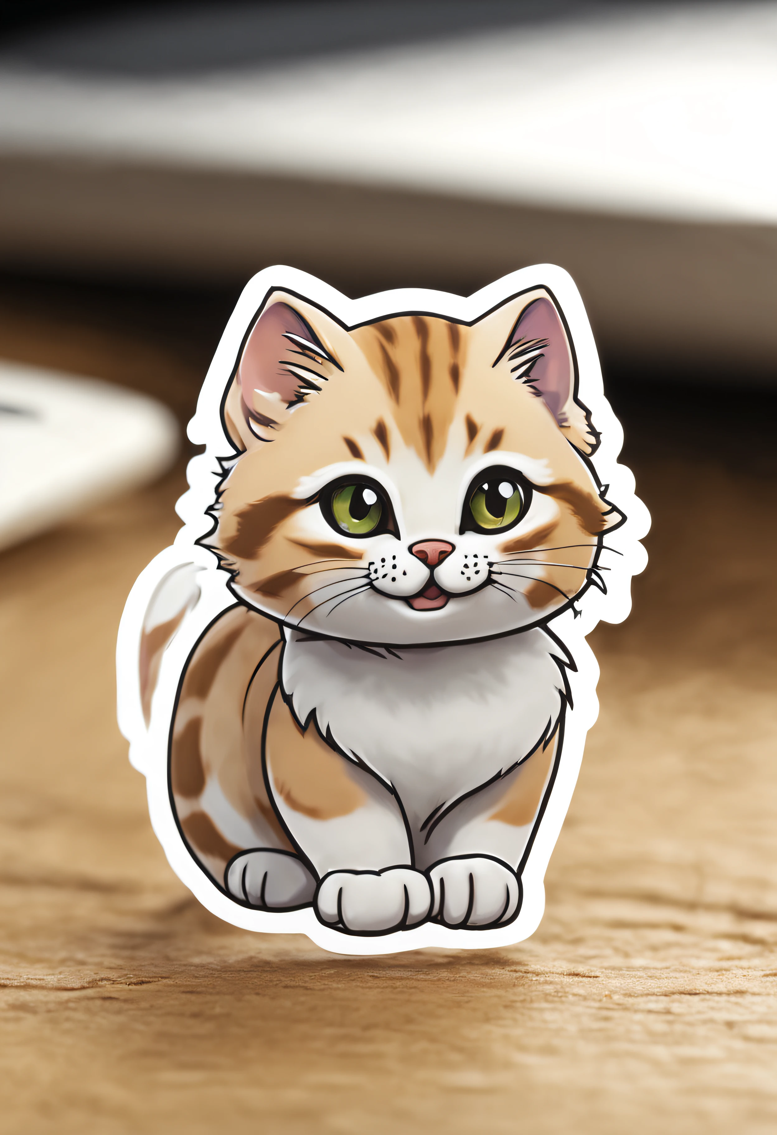 Line stickers British shorthair cat, White outline., Edge 2 cm., ( 1 x ), a cute cat, walk., A cheerful smile, sharp, . .3D, 10