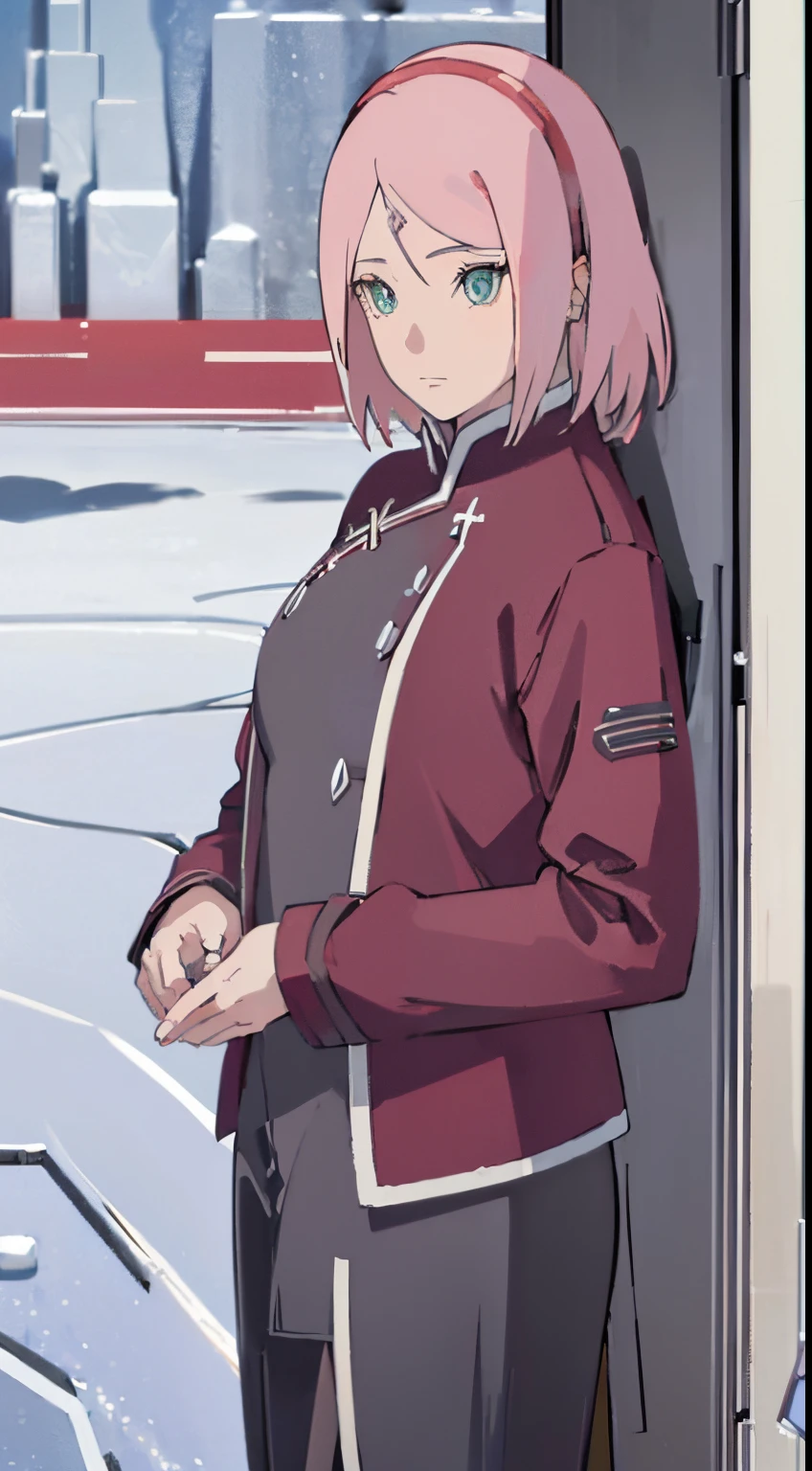 ((1woman,Best Quality), (Highly Detailed 8K Background, Best Shadow), Highly Detailed, (Beautiful Detailed Eyes), ((Winter Clothes, Daylight, Winter))), (Cowboy Shot), Anime, City, Best Quality High detail, 4K
