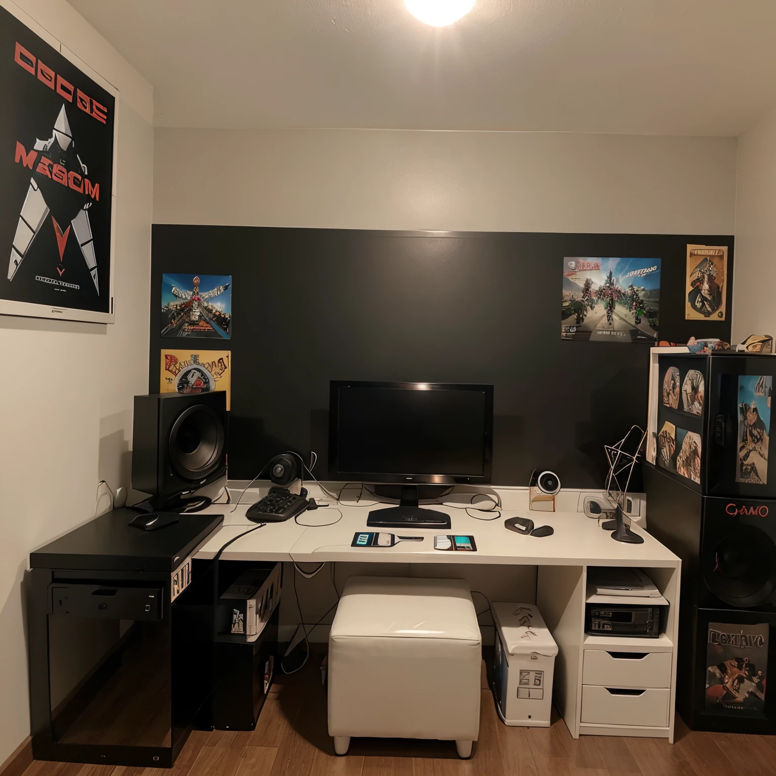 Quarto Gamer, realista, gamer, 4k, com detalhes, com posters de anime no fundo