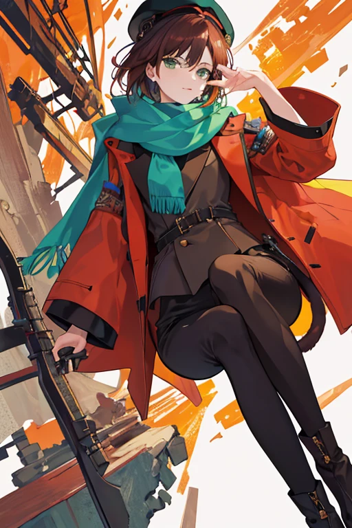 ((tmasterpiece:1.4,best qualtiy))++,(hyper-detailing)+,(best qualtiy,hyper-detailing,vivd colour,rich colourful,dynamic angle,hight contrast:1.2),younge boy,Height 140cm,adolable,Caramel color short hair,Lake green eyes,Caramel colored cat ears and tail,shorter pants,longer sleeves,Brown knee-length boots,Clothing with Chinese elements,beret,beret with tassels,Green scarf tied around the neck,draw the whole body,Holding a black crossbow in hand(high detal,high qulity),dream elements,The style of the collapsing stardom railway,delicated face,exquisite facial features,(from below:0.5), Fashionab, with dynamism, garments, posing on a, frontage, rich colourful, dyna, Background with, element in, self-assured, Expressing the, statement, fittings, A majestic, coil, Runt, Scenes, Cover of a, boldness, attention-grabbing, Fashionab, typeface, Catchy, attention-grabbing, modern day, Fashionab, focal, Fashionab,National tide,modern national style background
