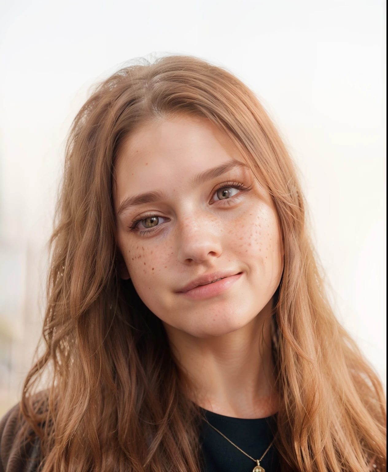 Beautiful brown hair European women, 30 years old,brown hair, gray eyes,high quality face, potrait, skin pores, freckles, realistic, 4k,high quality, ultra detailed face, ultra detailed eyes, realistic lips, ultra hd quality, high resolution, straigh head,epic realism,big face,dimple
