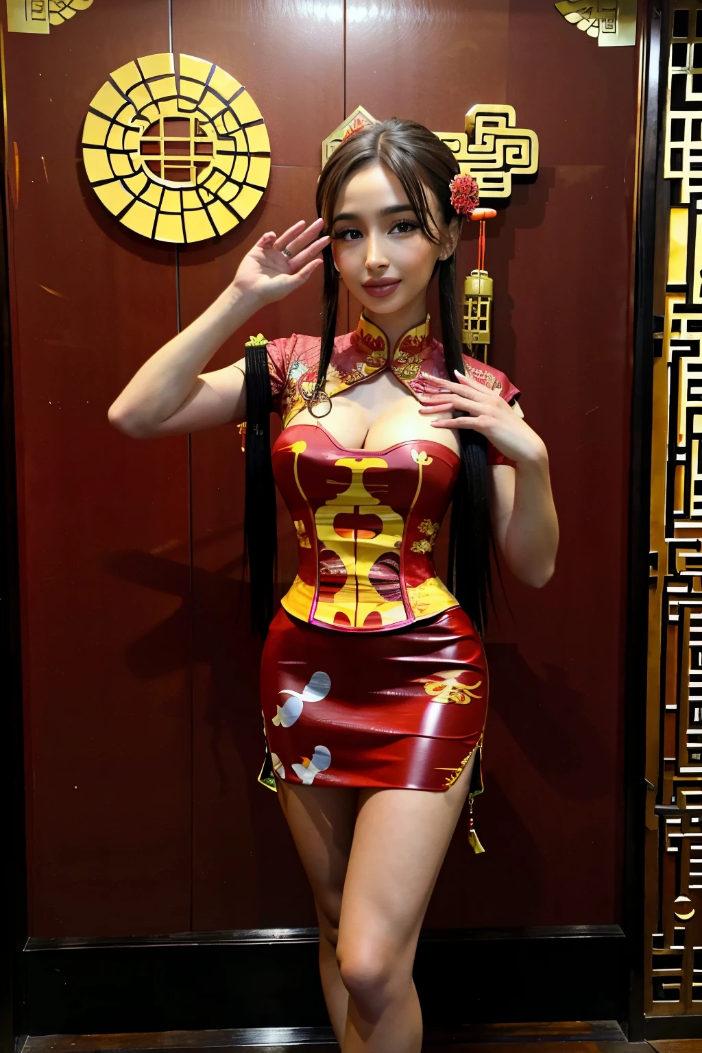 p0lska, a woman, smiling, (wearing chinese dress:1.4)