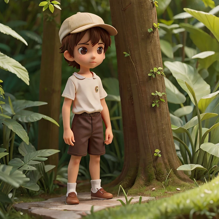 Lucas. ele tem 17 anos, He's thin and tall, messy brown hair that peeks out from under his worn cap. Lucas is somewhat introverted and prefers to spend his time in the solitude of the forest, where you feel more connected to nature than the complexities of city life. Your eyes have a reddish tone, what makes him unique and raises questions about his origin or special abilities throughout history.