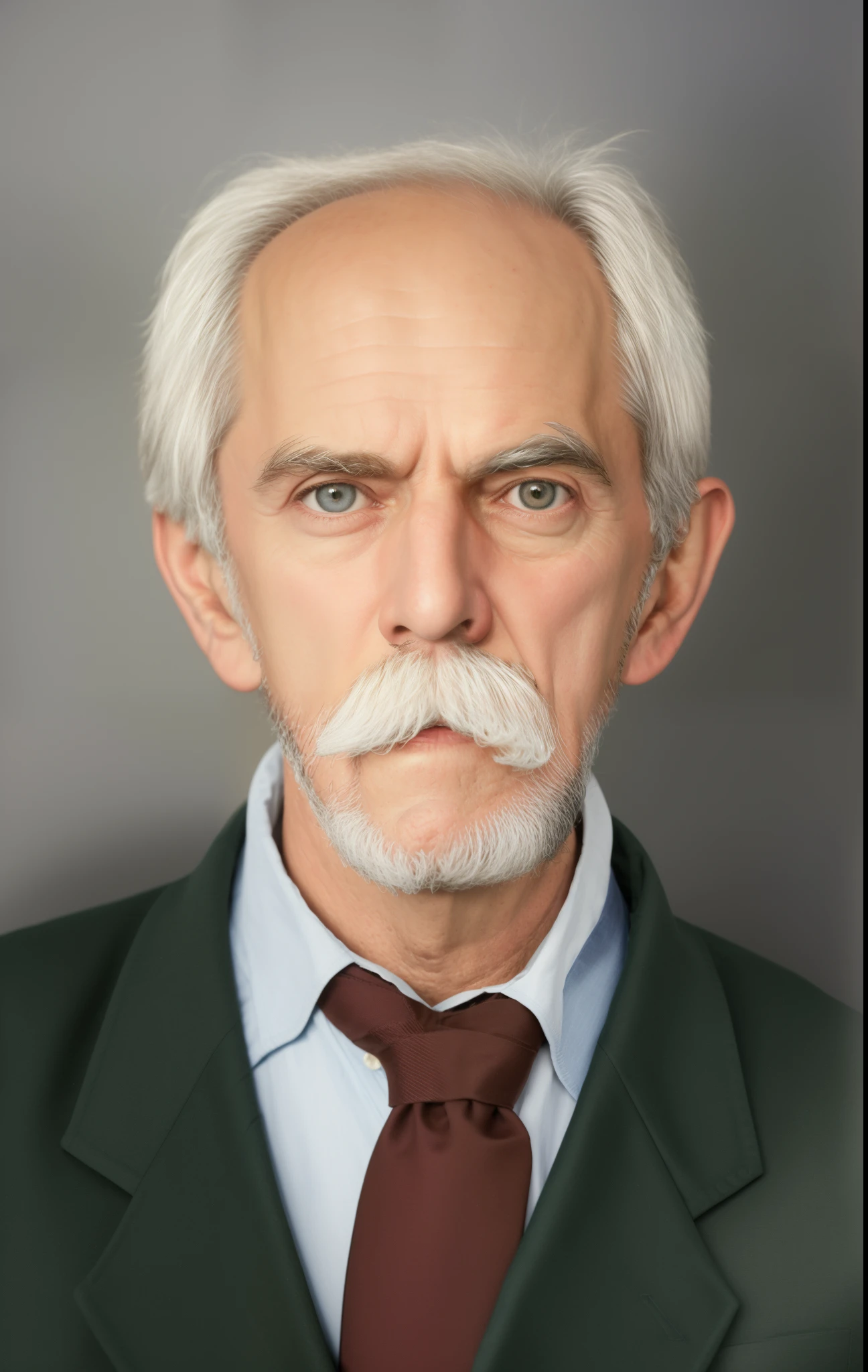 tem um homem de barba branca e terno e gravata, Velho com bigode, inspirado em Heinrich Herzig, retrato colorido detalhado, rosto restaurado realista, inspirado em Stanley Twardowicz, inspirado em Robert Macaulay Stevenson, inspirado por John Watson Gordon, inspirado em John Brown Abercromby, inspired by László Eloquent