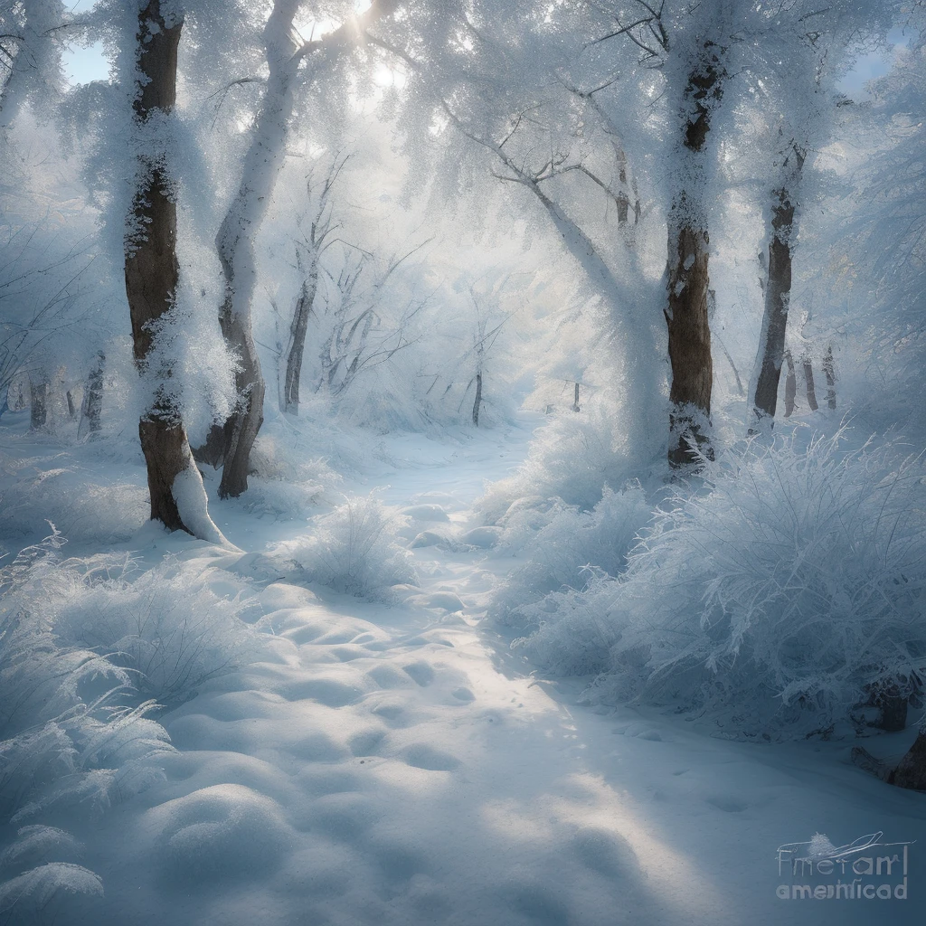 Step into a breathtaking winter wonderland with this captivating photograph featuring rime ice that creates a stunning and ethereal landscape. The composition showcases the transformation of trees and foliage into shimmering crystal sculptures, as the ice delicately clings to every surface. The interplay of light and shadow adds depth and dimension to the photograph, evoking a sense of tranquility and enchantment. Photographed by renowned nature photographer Frans Lanting