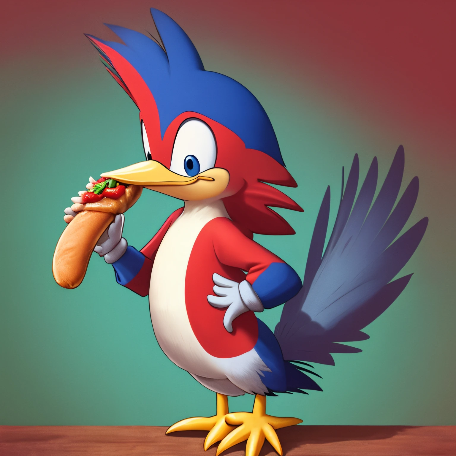 woody woodpecker eating hotdog --auto --s2