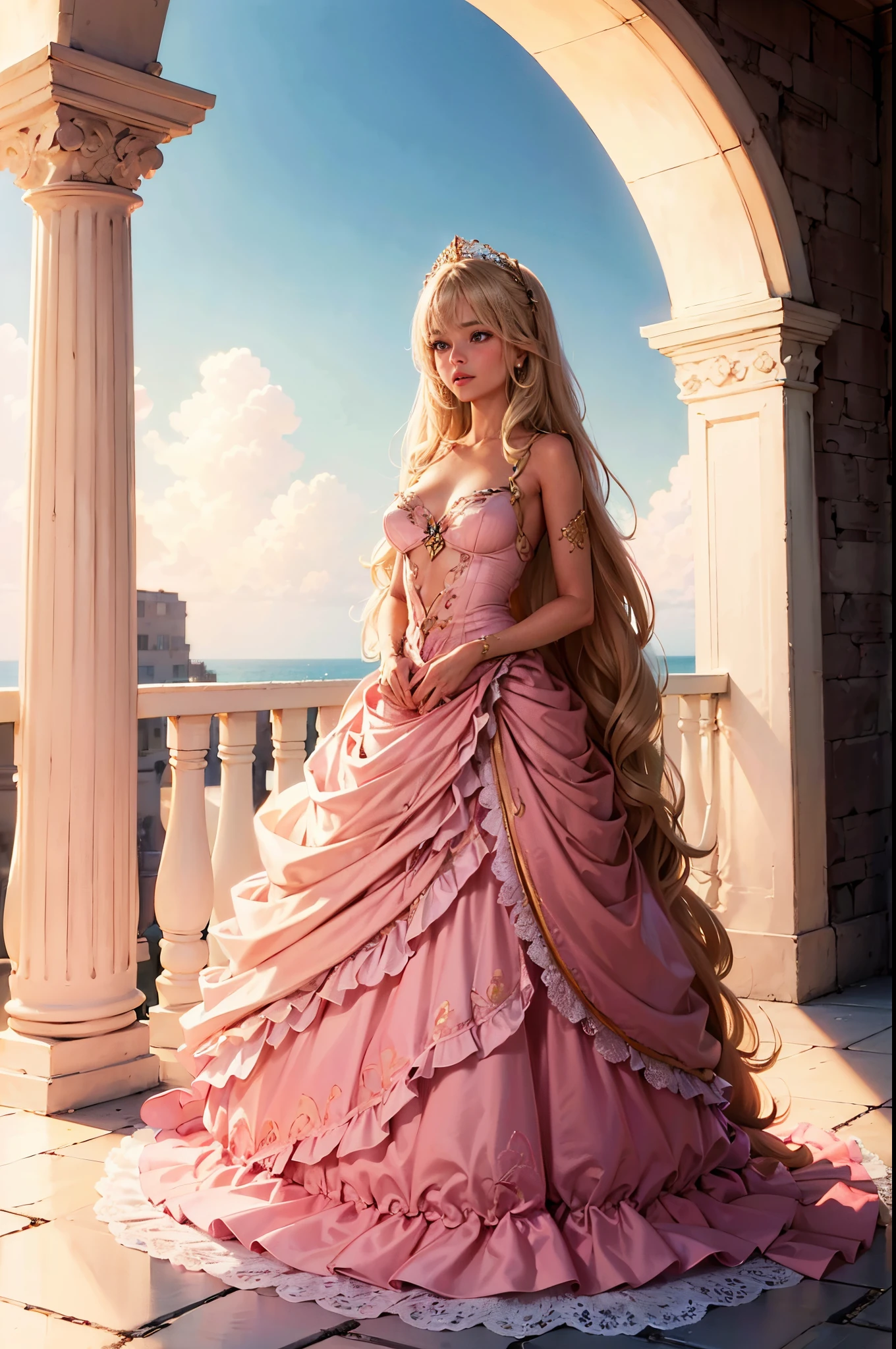 Sexy barbie wear pink gown blonde long hair, masterpiece, best quality:1.2),(8k,highres,RAW photo,realistic,photo-realistic:1.3),(detailed skin texture,detailed cloth texture,beautiful detailed face:1.25),professional lighting,photon mapping,beautiful soft light,radiosity,physically-based rendering,model shoot style, model shoot style, (extremely detailed CG unity 8k wallpaper), full shot body photo of the most beautiful artwork in the world, complex 3d render ultra detailed, looking at viewer, 18 yo, wet hair, real human skin, vibrant details, hyperrealistic, beautiful, octane render, 8k, best quality, masterpiece, an extremely delicate and beautiful, extremely detailed ,CG ,unity ,wallpaper, (realistic, photo-realistic:1.37),Amazing, finely detail, masterpiece,best quality,official art, extremely detailed CG unity 8k wallpaper ,extreme detailed eyes, (perfect face), shiny skin, colorful, highest detailed, vibrant colors, ultra high res, (high contrast), intricate