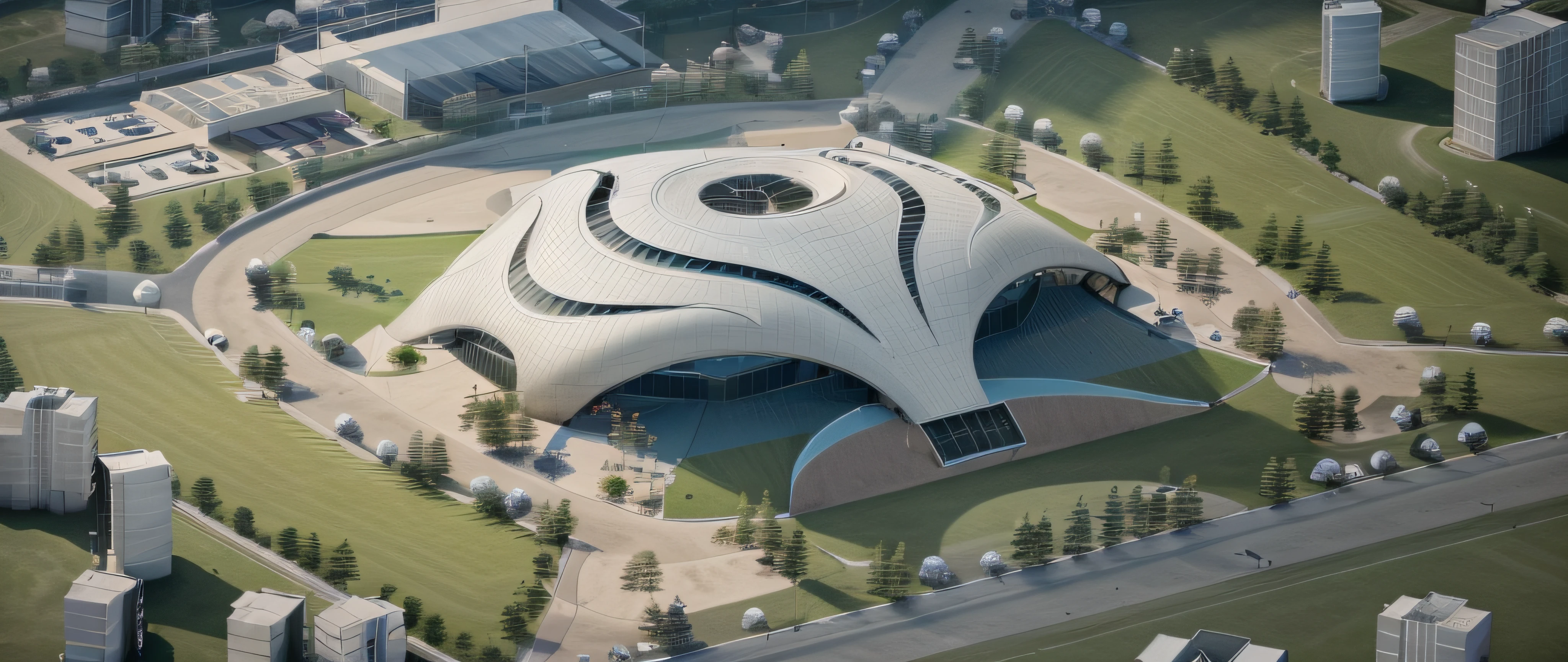 Daylight, exterior of Sports Centre, style contemporary, freestyle material, high quality, 8k, UHD