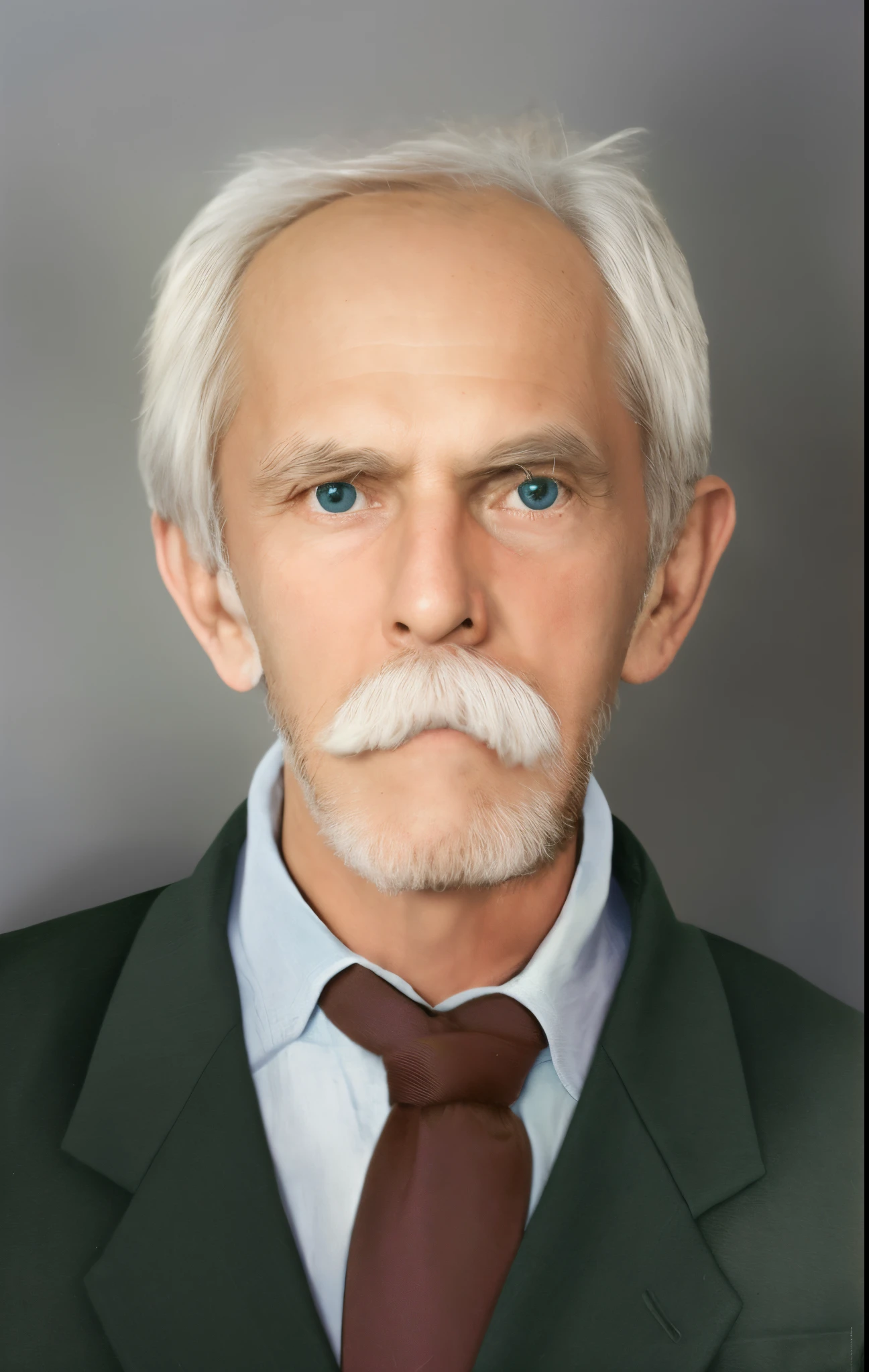 tem um homem de barba branca e terno e gravata, Velho com bigode, inspirado em Heinrich Herzig, retrato colorido detalhado, rosto restaurado realista, inspirado em Robert Macaulay Stevenson, inspirado em Stanley Twardowicz, inspirado por John Watson Gordon, inspirado em John Brown Abercromby, inspirado em Arnold Franz Brasz, inspirado em Heinrich Danioth