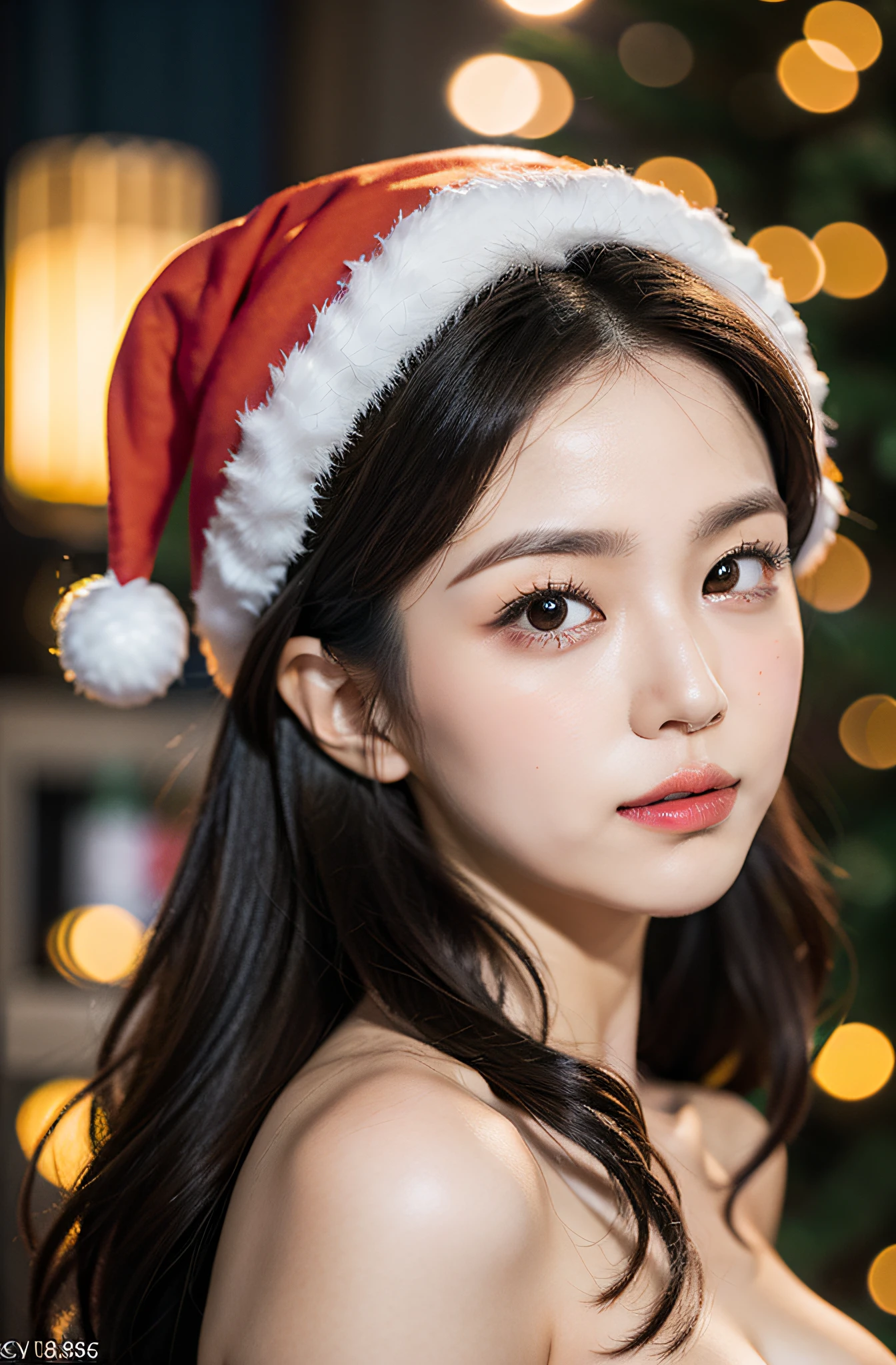 nipples exposed、Lori face、santa claus、Guest appearance at Christmas tree lighting ceremony、Photorealistic images of solo idols, Morning Musume inspired by Eri Kamei, Radiates charm and beauty with plenty of bust and subtle exposure of cleavage. The image is、Must reflect a real person of the highest quality, Powered by Ultra-HD (16 K) resolution, crisp detail, Vivid colors, Dynamic Range, Soft bokeh, Fine texture, Realistic realism, Pin Sharp Focus. 、The camera setup is、Nikon D850 and NIKKOR Z 58mm Boobs Boobs Boobs Boobs F。/0.95 S Noct lens,  The setting must be ISO 64, F/0.95, Shutter speed is 1/60. --ar 16:9 - V5.1 --Style raw --Q 2 --S 750
