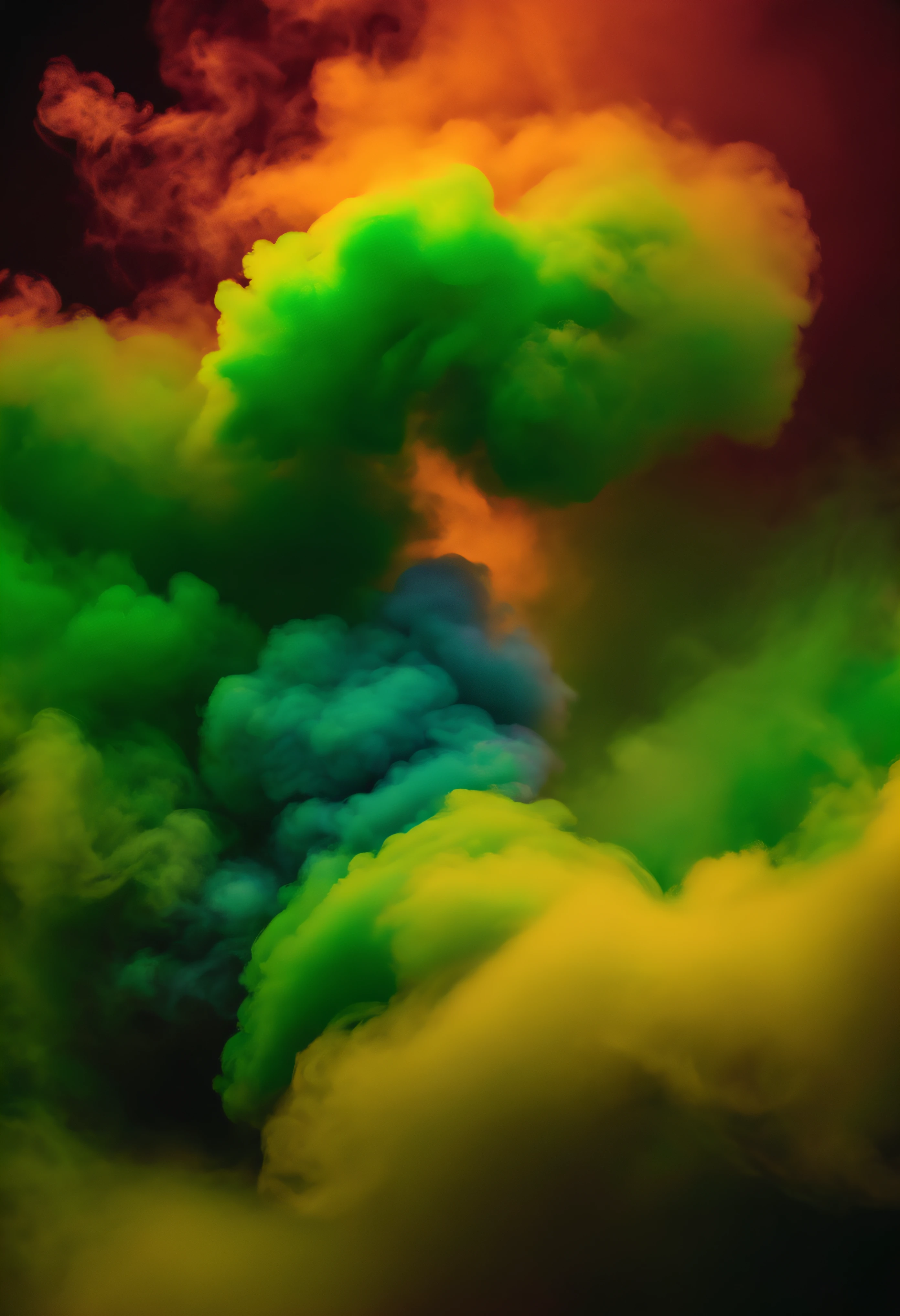 smoke in reggae colors with neon lights in the same colors