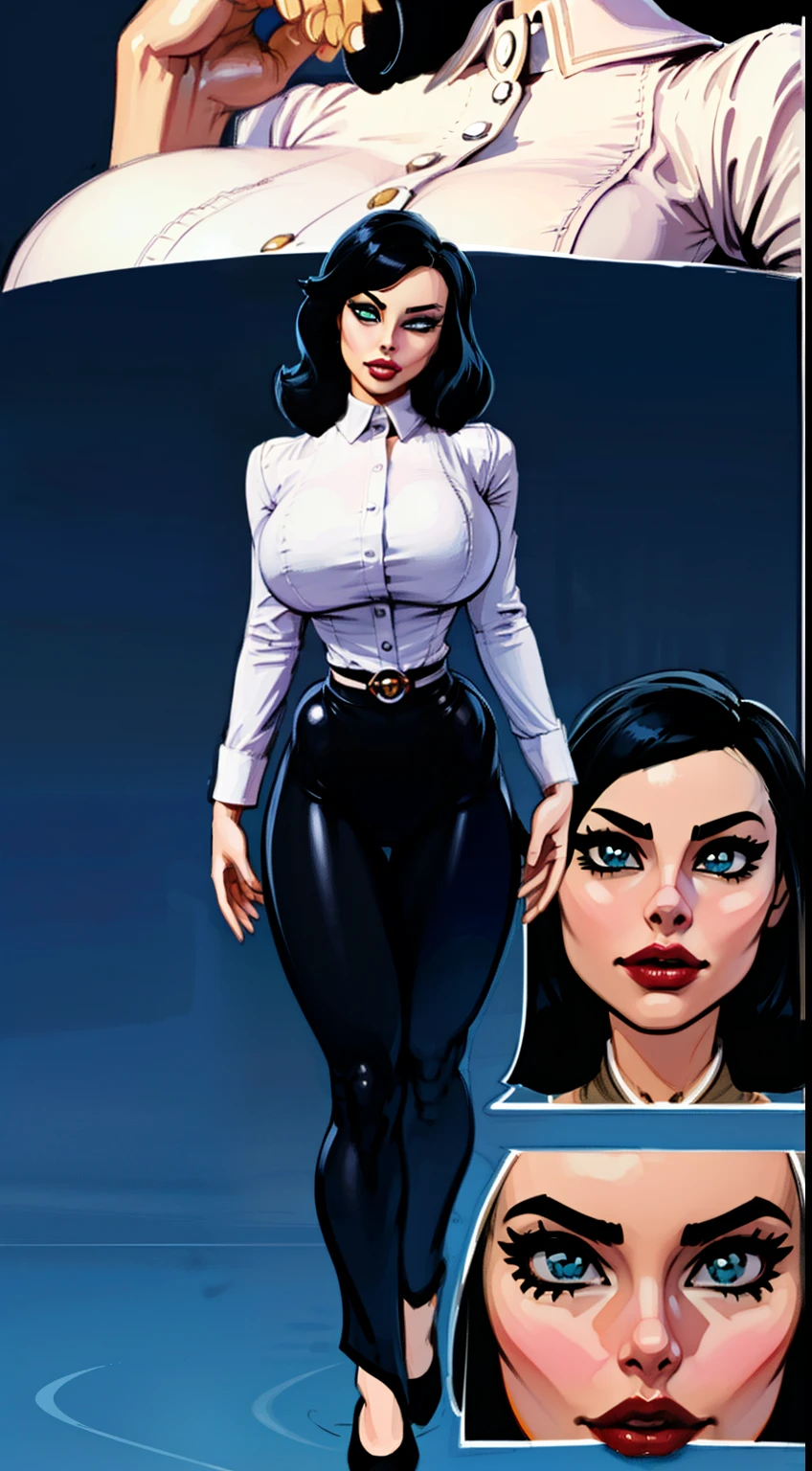 ((Elizabeth)), full body pose, dynamic image, perfect anatomy, perfect composition, detailed face, Bioshock infinite, Female in middle of image, reference sheet, concept character, character design, sketch,doodletits,, sexy lips, (gigantic breasts:1.1), skindentation, breasts, official illustration, illustration, detailed face, beautiful intricate eyes, curvy milf, 1:2), closeup, titsnipples, hourglass waist, slendered ans, wide hips,