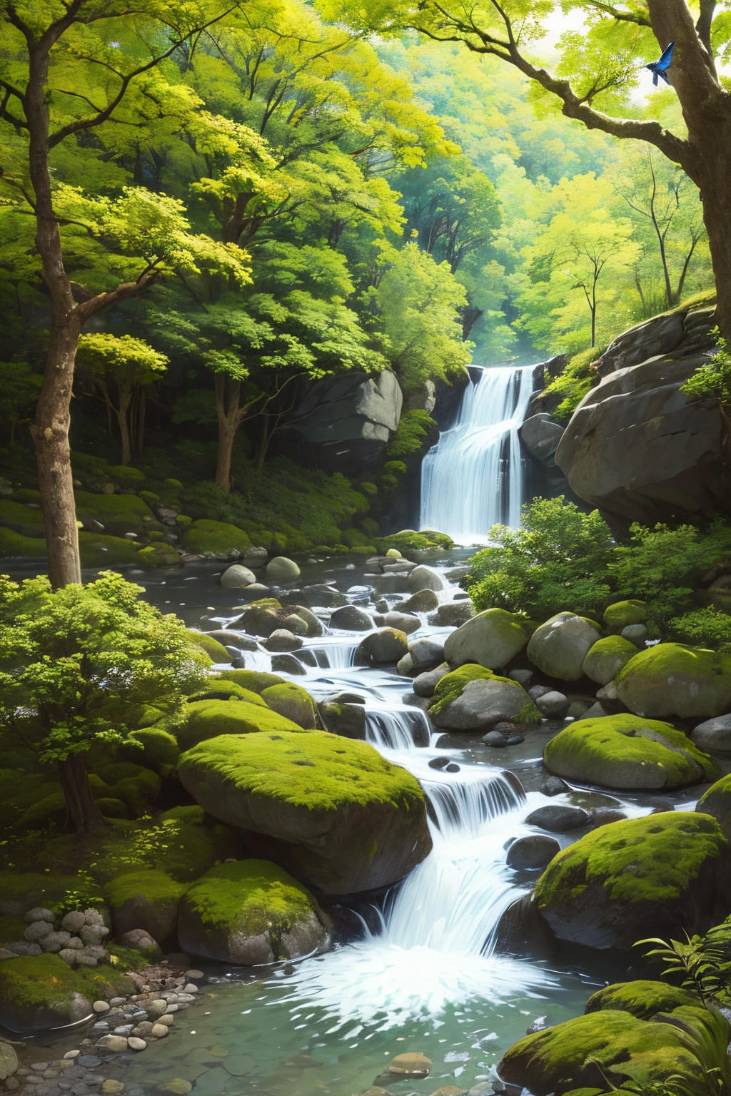 (masutepiece, Best Quality, High quality, hight resolution:1.4), Detailed, Extremely detailed, Ambient soft lighting, 4K,

Outdoors, (Nature, oak forest:1.2), (boulders:1.2), mount, Flowers, Plants, Small river, birds and squirrels, butterflys