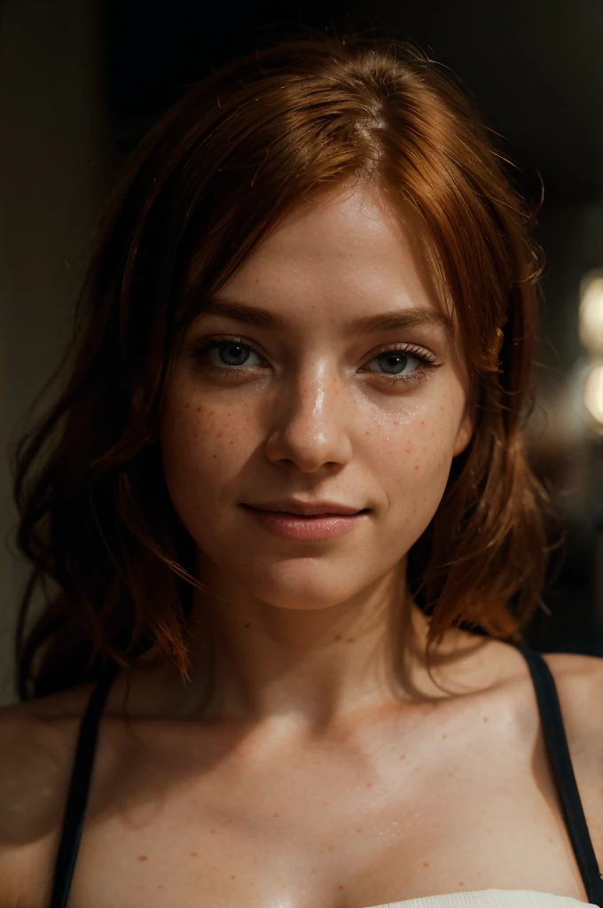 european woman, ginger hair, freckles, smiling to camera, cosplaying full body, natural skin texture, 24mm, 4k textures, soft cinematic light, RAW photo, photorealism, photorealistic, intricate, elegant, highly detailed, sharp focus, ((((cinematic look)))), soothing tones, insane details, intricate details, hyperdetailed, low contrast, soft cinematic light, dim colors, exposure blend, hdr, faded