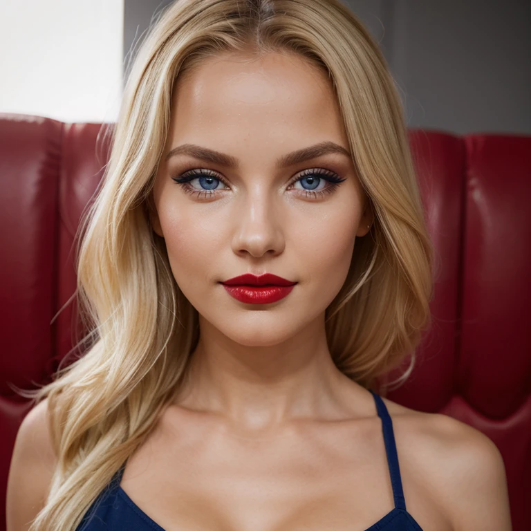 Fit blonde, perfect body, AIbeka, cherry red lipstick, 64k, makeup, full body, top-quality, hightquality, Extreme Detail Photography, Eye for extreme detail, masterpiece, extreme face details, 16k, 8k, 4K, HD, UHD, a beautiful woman, posing for a picture, looking aroused, casual, red lips, depth of field, blonde Blue Eyes Aibeka, full body view, red cheeks