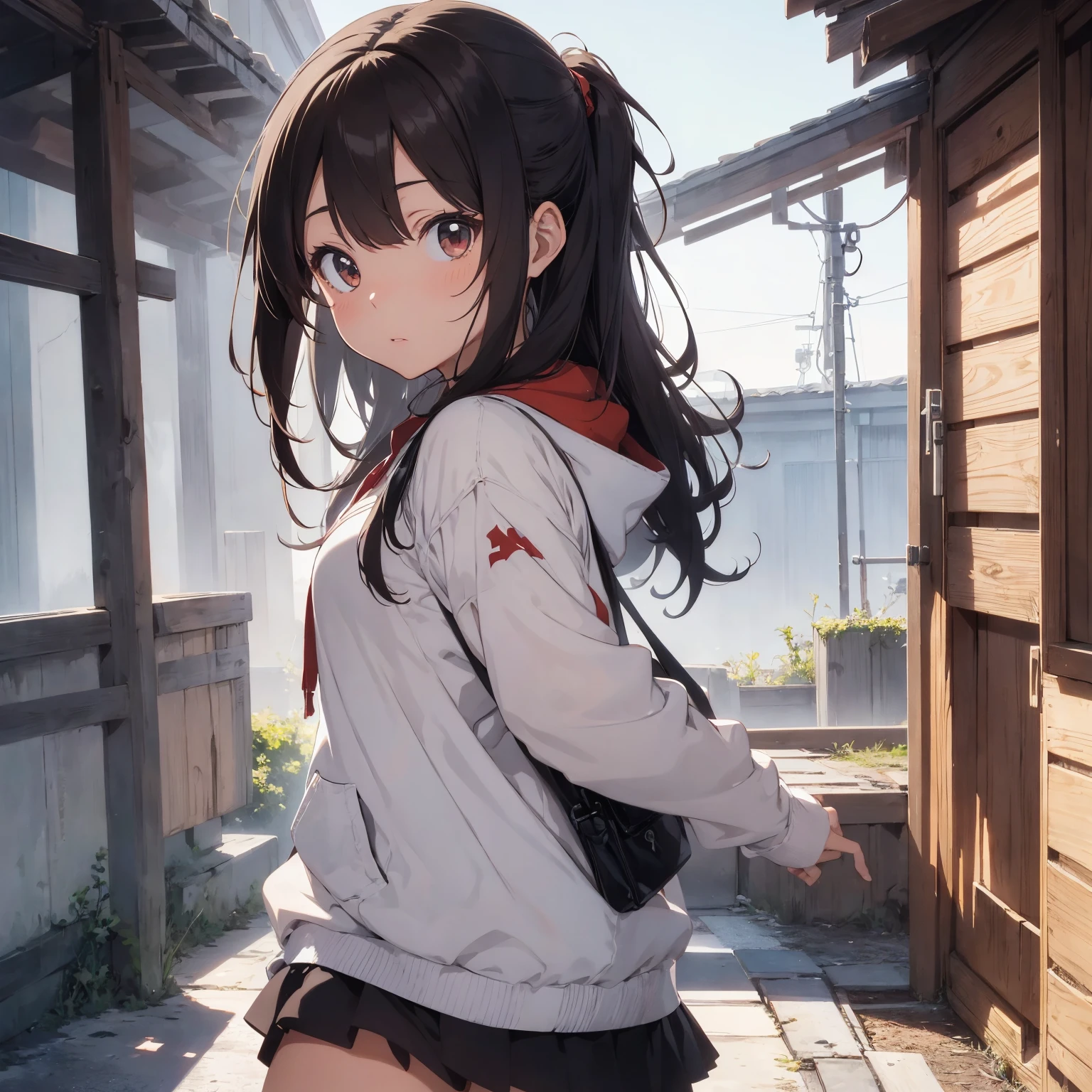 Masterpiece, top quality, 4K, ultra HD, Anime girl with short brown hair, wearing a white university jacket, posing for a photo, Art in the style of Guweiz, detailed digital anime art, Anime-style digital art, Anime-style art, Guweiz, Anime-style illustration, Clean and detailed anime art, Digital anime illustration, Detailed anime character art, Detailed portrait of the anime girl, Anime skull portrait woman, Detailed anime art.