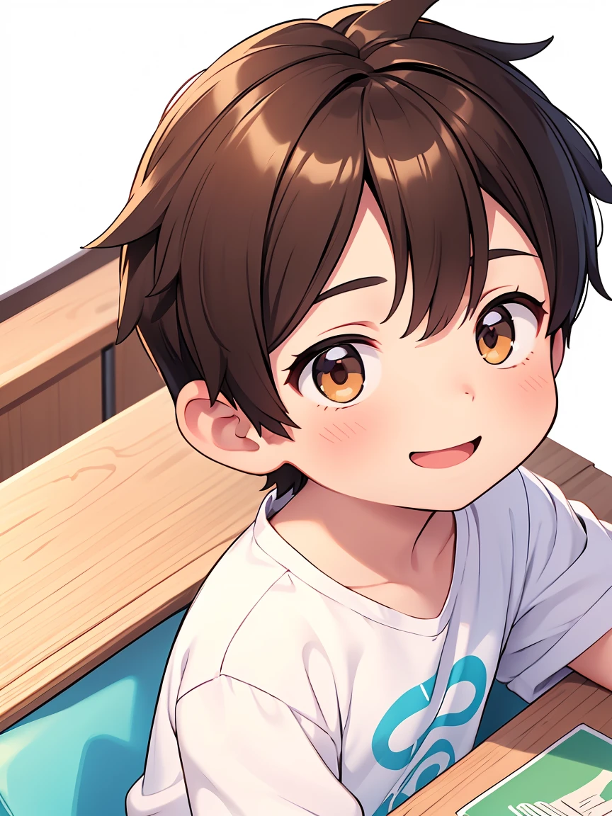 Libido boy,His anime illustration face in pastel color palette style、Animated GIFs、hand-drawn animation、Captivating sketch、Smooth shiny background-AR 1:1 - Rainbow 5 - Expressive style - S 50(Best quality at best, On the table, RAW photogr,ultra - detailed:1.2),brunette color hair,Brown eyes，Top image quality，８ｋ，A smile， Head near the center of the screen,street frontage,seen from the front,1 boy,wide angles,short detailed hair,White background with blank，Shangming，looking from above，upper part of body, with a pure white background