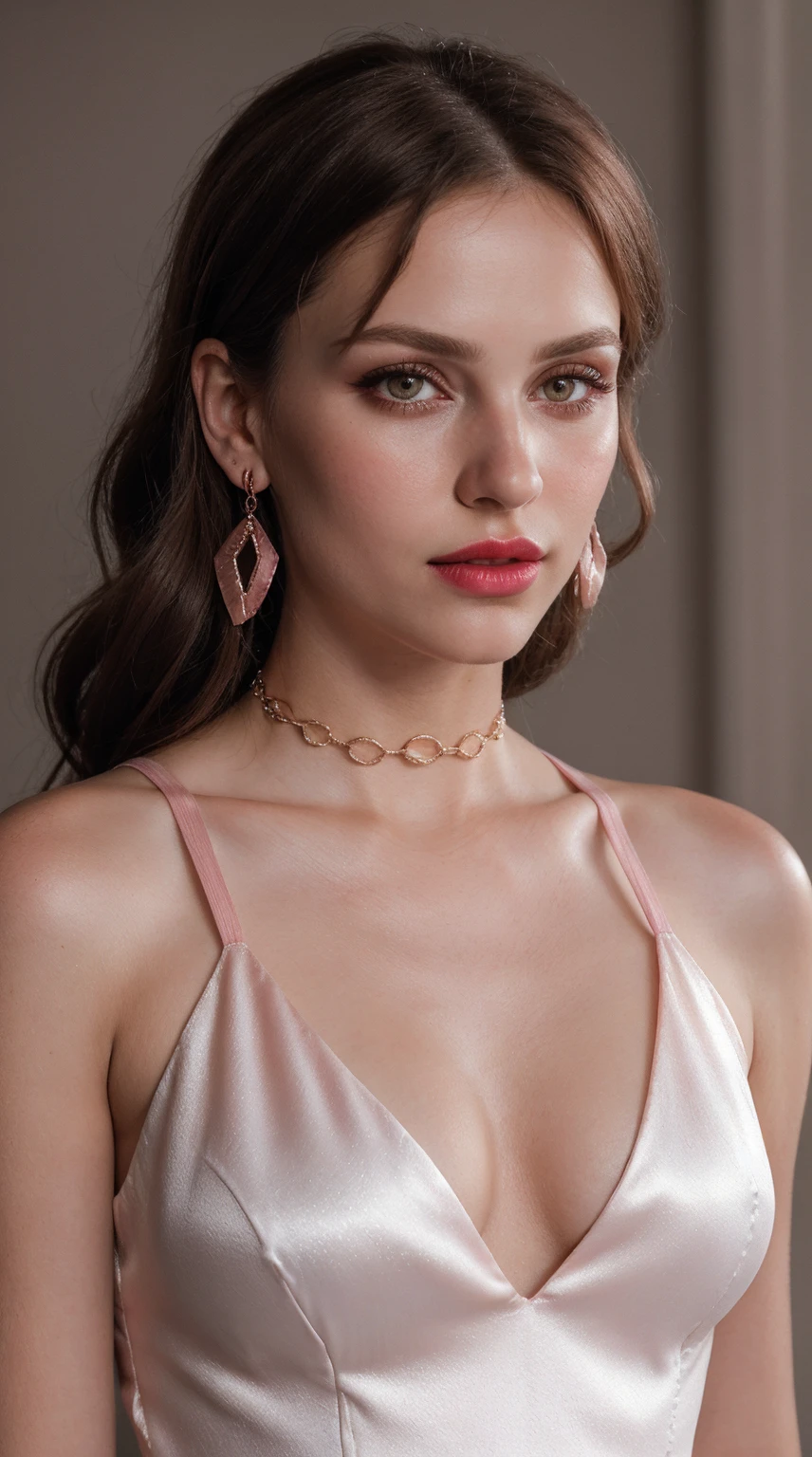 Braid hair, (RAW photo, realism: 1.8), (very Orange lip gloss, dark jet pink lipstick, detailed lips, many eyelashes, dark brown eye, eye shadow, to much shy, to much blushing, high quality, high resolution, blond brown shiny hair, depth of field, chromatic aberration, caustic, wide light, natural colors, 30 year old woman), necklaces, chokers, earrings, bracelets, wear many accessories, silk pink drees, silk blue drees, silk magenta drees, color dress, and white hijab, small breast, soft shiny skin, fair Orange shiny skin, slim shiny nose, beautiful eyes, The Casual Hip Stance poses, 8k results, high resolution, realistic,