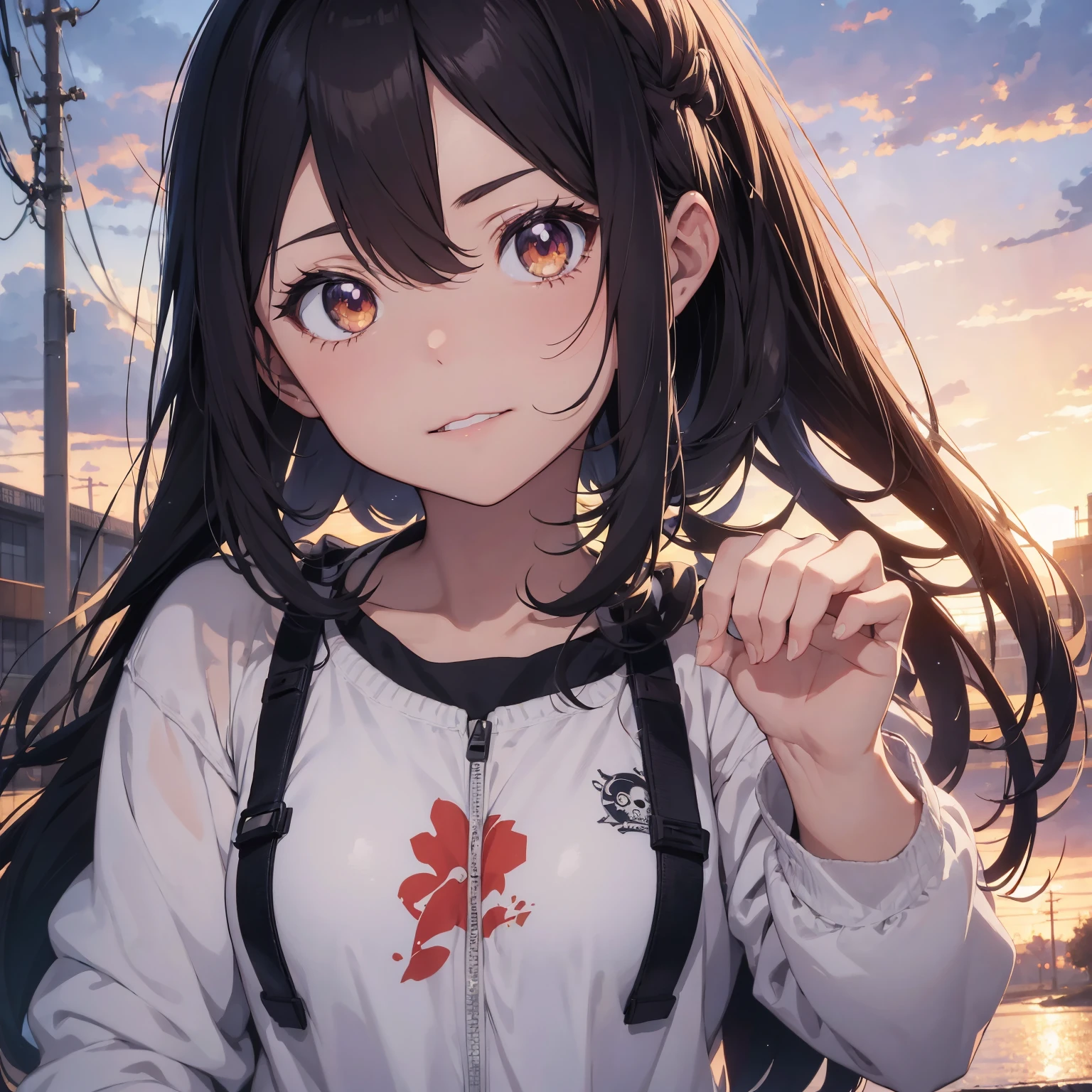 master part, Qualidade Superior, 4k, Ultra HD |, do anime com cabelo castanho curto, wearing a white university jacket, posar para uma foto, arte no estilo de Guweiz, arte de anime digital detalhada, arte digital estilo anime, arte estilo anime, Guweiz, illustration Anime style, arte de anime limpa e detalhada, Digital anime illustration, arte detalhada do personagem de anime, Retrato detalhado da garota do anime, anime skull portrait woman, arte detalhada do anime.