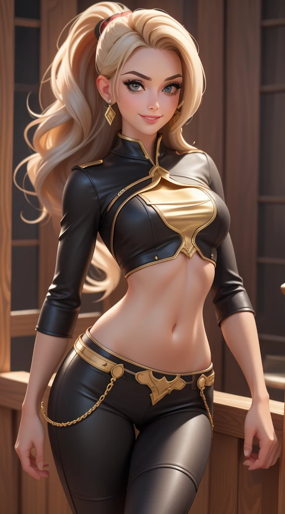 1girl, walking proudly, marta lualdi, blue eyes, brown hair, long hair, hair ornament, hair between eyes, dress, detached sleeves, white silk gloves, miniskirt, black thighhighs, fallen hero cape, winged, sword in its sheath behind her back, divine weapon behind herself, abs, very strong, agile, fit, muscles, flat chest, muscular, (steroid:0.6), female bodybuilder, powerful, godly, classy, modesty, glamourous, dominant, arrogant, proud, confident, mean, super tall, smirking, fangs, lipstick, eye shadow, blush, makeup, looking at viewer, (from below:0.7), Honeymoon bed with curtains underneath a waterfall, dark night, extremely detailed, high quality, high resolution face, score_9, score_8_up, solo,