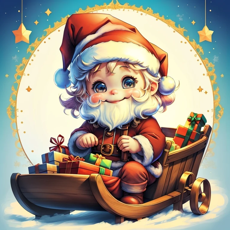 (cute santa claus smiling with presents and sled), Munchkin ,Geometric multidimensional wall portrait, livro de arte, Tchibi,
Yang08k, Beautiful, Colouring,
Obras, of the highest quality, best quality, Arte Oficial, Beautiful and Aesthetic,