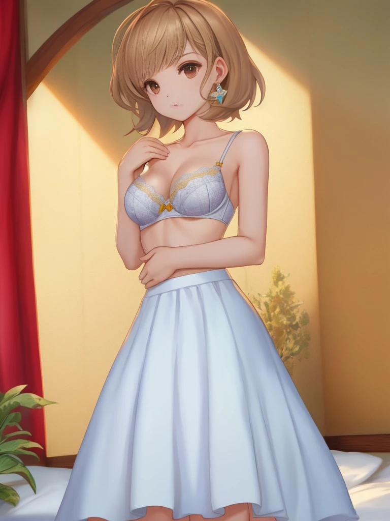 1 em、Smooth expression、short hair. Pale brown hair and brown eyes.desgaste、apenas na cueca、white bra、Calcinha Branca. (Put your hands on your chest). alta qualidade de imagem. Qualidade da foto. High definition. of the highest quality.、Cara tranquila、Balance Diagram、uma meninachas avermelhadas、uma cama、quarto、deitado de volta、Abra a virilha、Foco na parte inferior das costas、Mostrar seios finos、Eu desenho o corpo inteiro