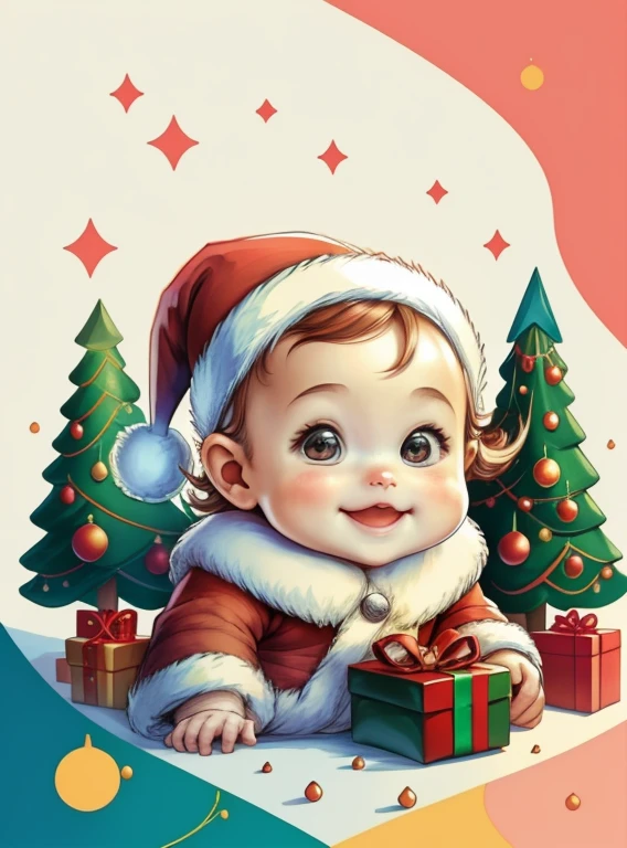 (cute baby santa claus smiling with presents and christmas tree), Munchkin ,Geometric multidimensional wall portrait, livro de arte, Tchibi,
Yang08k, Beautiful, Colouring,
Obras, of the highest quality, best quality, Arte Oficial, Beautiful and Aesthetic,