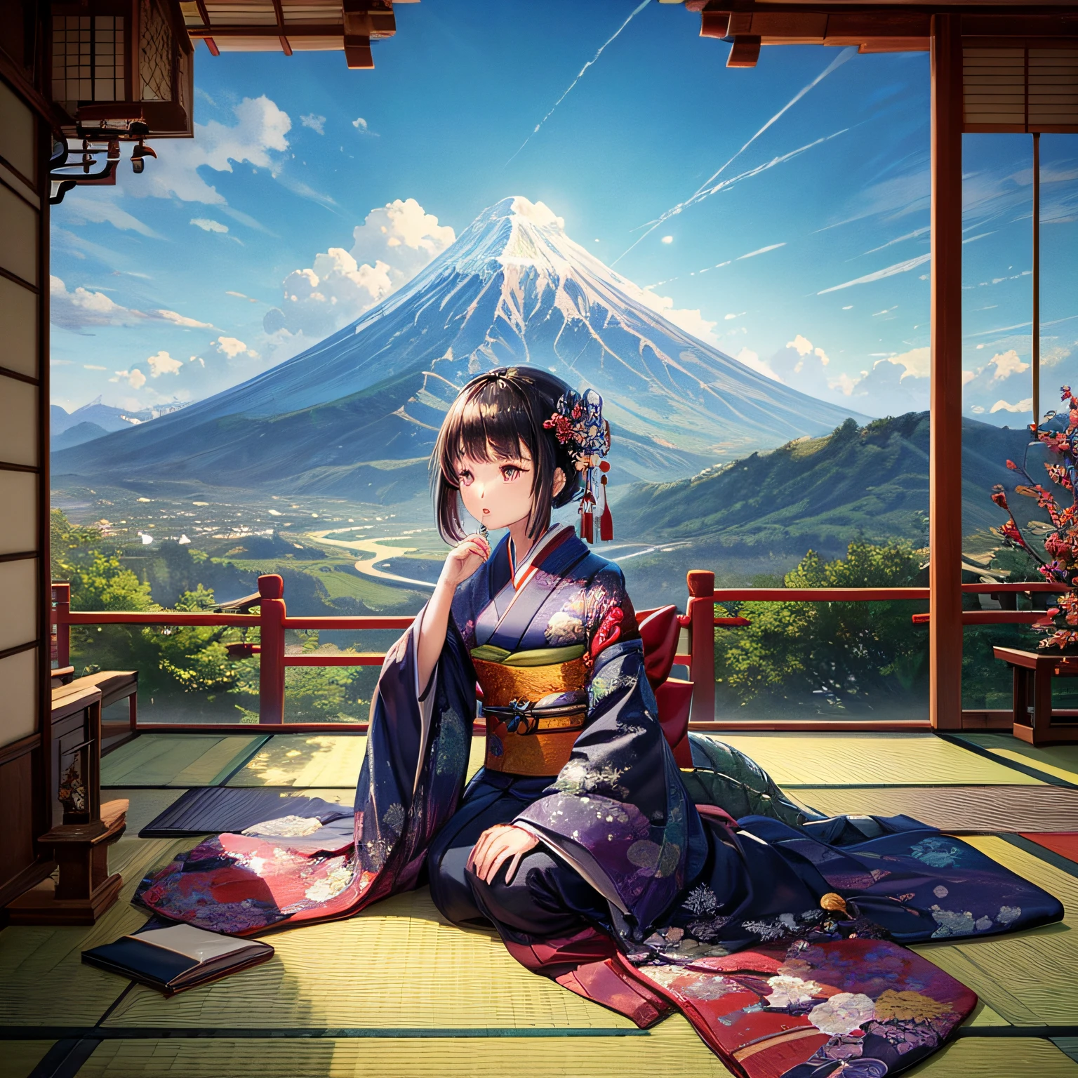 ((worst quality, low-quality)), masutepiece,Best Quality,ultra-detailliert,​masterpiece, (Decomposition of the Lady:1.3), (traditional Japanese clothing:1.2), (stage of collapse:1.1), (Spiritual Beings:1.0), (darkening atmosphere:0.9), (beauty of sadness:1.0), (complicated kimono of death:1.1), (Abandoned dwellings:0.9), (lingering soul:1.0), (Anxious silence:0.7), (light fading:1.0), (Anxious silence:0.9), (The theme is the fragility of life.:1.0), (Beautiful magnificent mountains and dragon background:1.4),