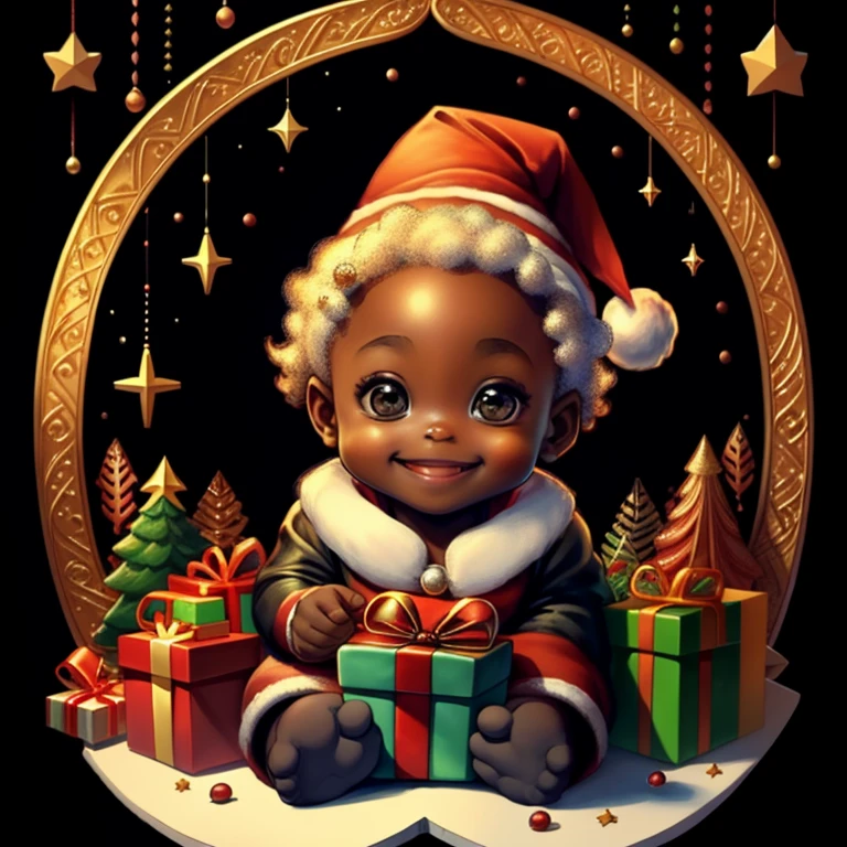 (cute black santa claus smiling with presents and christmas tree), Munchkin ,Geometric multidimensional wall portrait, livro de arte, Tchibi,
Yang08k, Beautiful, Colouring,
Obras, of the highest quality, best quality, Arte Oficial, Beautiful and Aesthetic,