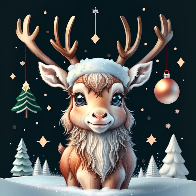 (cute baby reindeer smiling with snow and christmas tree), Munchkin ,Geometric multidimensional wall portrait, livro de arte, Tchibi,
Yang08k, Beautiful, Colouring,
Obras, of the highest quality, best quality, Arte Oficial, Beautiful and Aesthetic,
