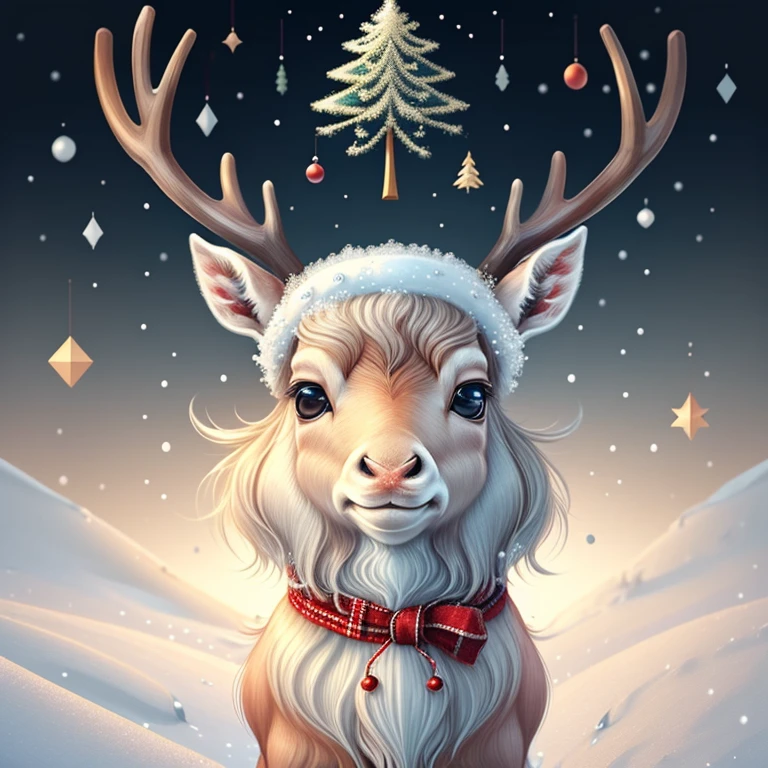 (cute reindeer smiling with snow and christmas tree), Munchkin ,Geometric multidimensional wall portrait, livro de arte, Tchibi,
Yang08k, Beautiful, Colouring,
Obras, of the highest quality, best quality, Arte Oficial, Beautiful and Aesthetic,
