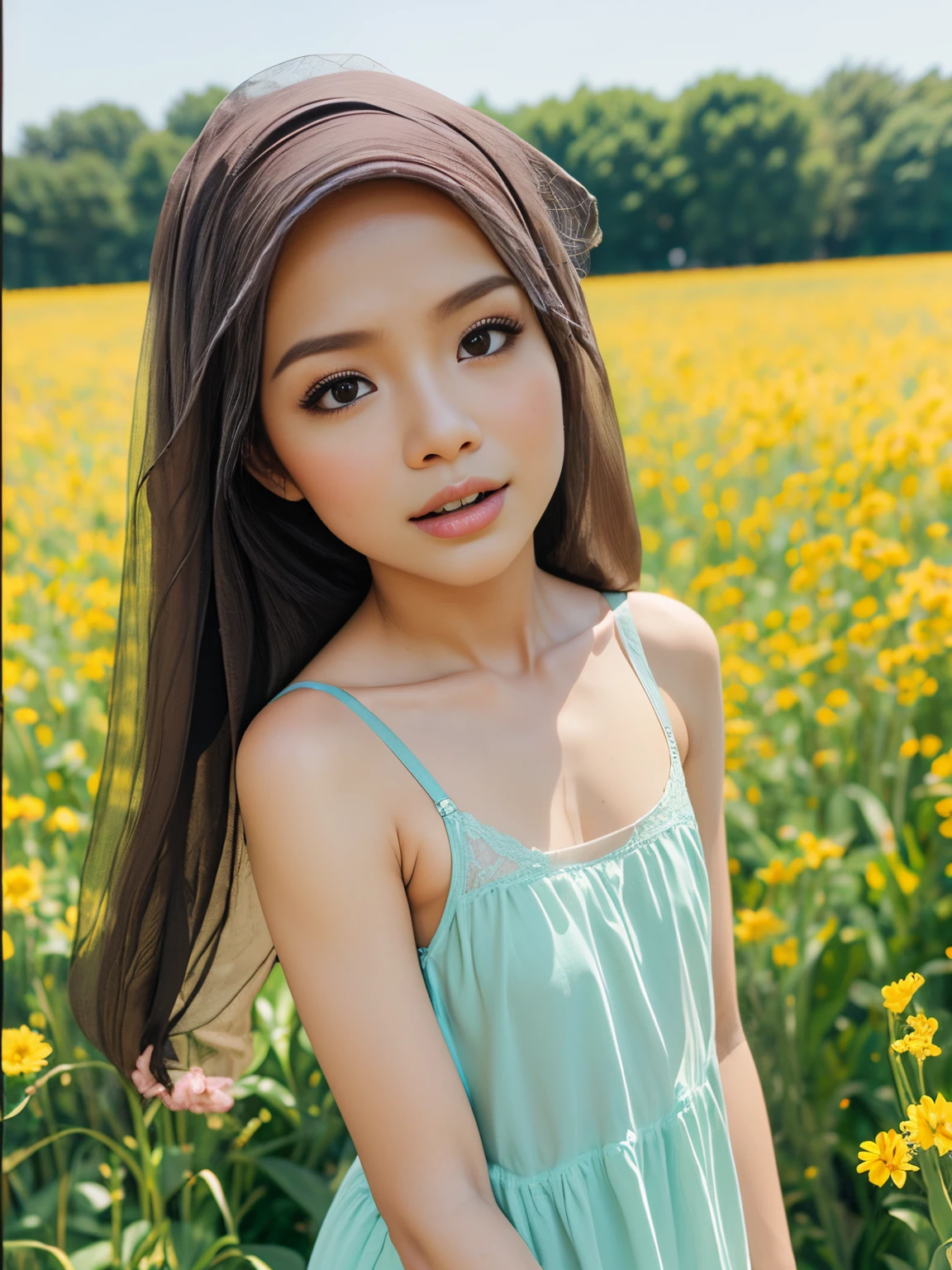 (((HIJAB MALAY GIRL))), top-quality、masterpiece、Surreal、((childs room))、((Stuffed animals are on display.))、gymnastic suit、japanes、Pupils、tiny girl、The appearance of the child、Height 140cm、hi-school girl、small body of a child、streaks、Thin leg、独奏、Sunlight、Human Realistic Skin、Glossy skin、a picture、full bodyesbia、(((HEAVY BOOBS))), (((Open mouth))), (((YELLO LACE HIJAB ))), (((HUGE NIPPLES))), ((( HEAVY NIPPLES))), (((HUGE BUTT))), ((( TRANSPARENT YELLOW LACE LINGERIE))), (((YELLOW BRA))), (((YELLOW PANTIES))), (((YELLOW LACE))), (((LONG NIPPLES))).