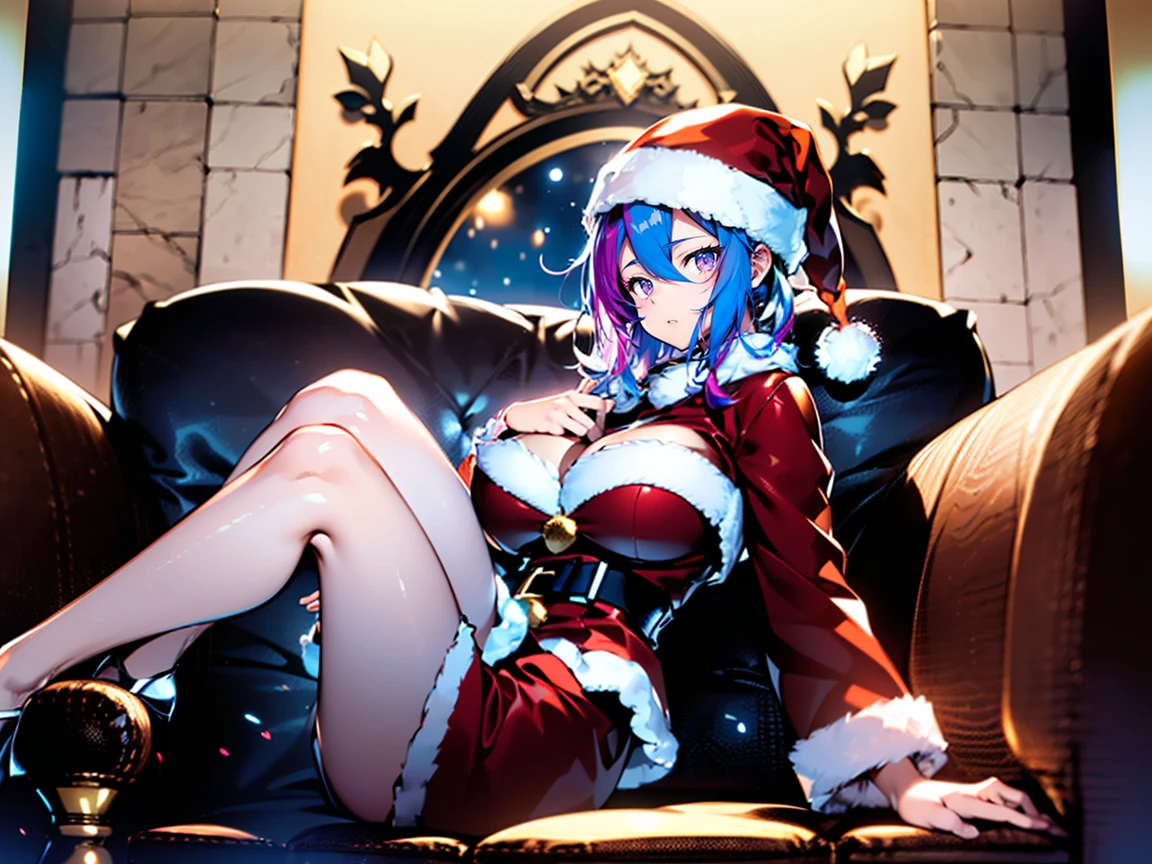 (top-quality,High resolution,(Ultra high definition,4K), (超A high resolution,in 8K),masutepiece:1.2), (Perfect Anatomy,Anatomically accurate), (Angle from below), (Soft lighting, 光线追踪), (((Sitting on a sofa in the lobby of a luxury hotel, legs wide open))), (Two cute high school girls), High-definition beauty face, (santa claus), Cute panties, ((Cosplay costumes)), (Crisp double eyelids), (fascinated expression),(Large breasts:1.3),(Soft skin), (Photorealistic), (Glowing skin), (colourful hair)