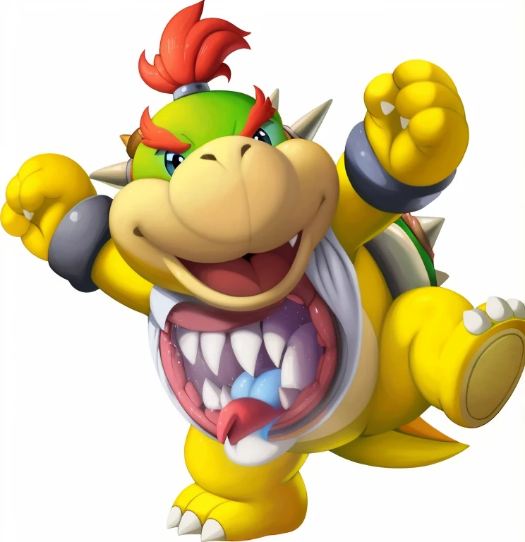 sozinho, (Bowser Jr \(Mario\), babador com boca, olhos vermelhos, anatomicamente correto, fenda genital), por Tricksta, por plattyneko, por Dr.bum bolha, best quality