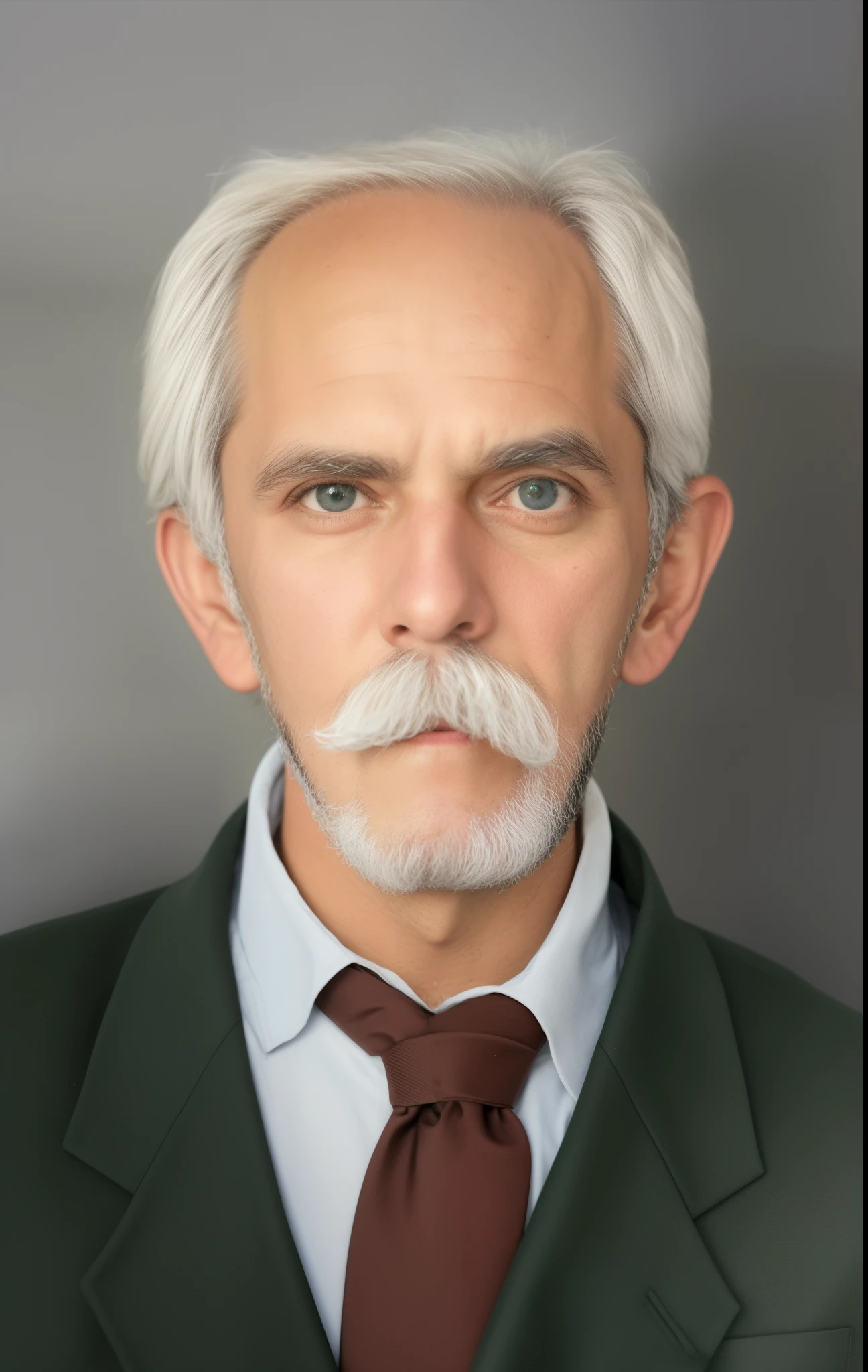 there's a man with a beard, terno e gravata, Velho com bigode, inspirado em Heinrich Herzig, rosto restaurado realista, retrato colorido detalhado, inspirado em Robert Macaulay Stevenson, inspirado em Franz Karl Basler-Kopp, inspirado por John Watson Gordon, inspirado em Stanley Twardowicz, inspirado em Arnold Franz Brasz