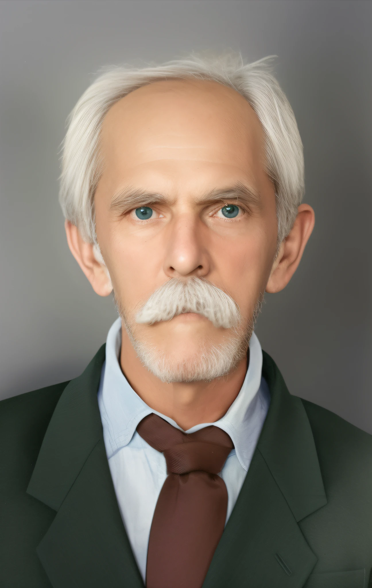 there's a man with a beard, terno e gravata, Velho com bigode, inspirado em Heinrich Herzig, rosto restaurado realista, retrato colorido detalhado, inspirado em Robert Macaulay Stevenson, inspirado em Franz Karl Basler-Kopp, inspirado por John Watson Gordon, inspirado em Stanley Twardowicz, inspirado em Arnold Franz Brasz