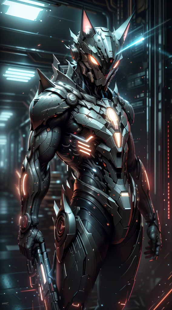 realistic,shiny,reflective,bioluminic, galactic cybernetic mask,mecha,(samurai:1.2)sh4g0d,GlowingRunes_red,fullbody,cinemnatic,dark background,back light,high contrast,
