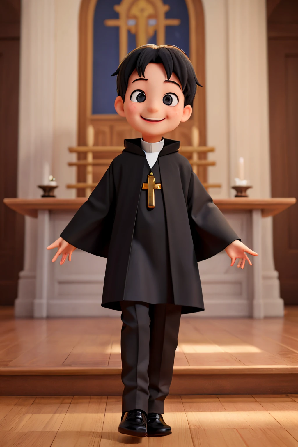 a smiling priest in black priest clothes
