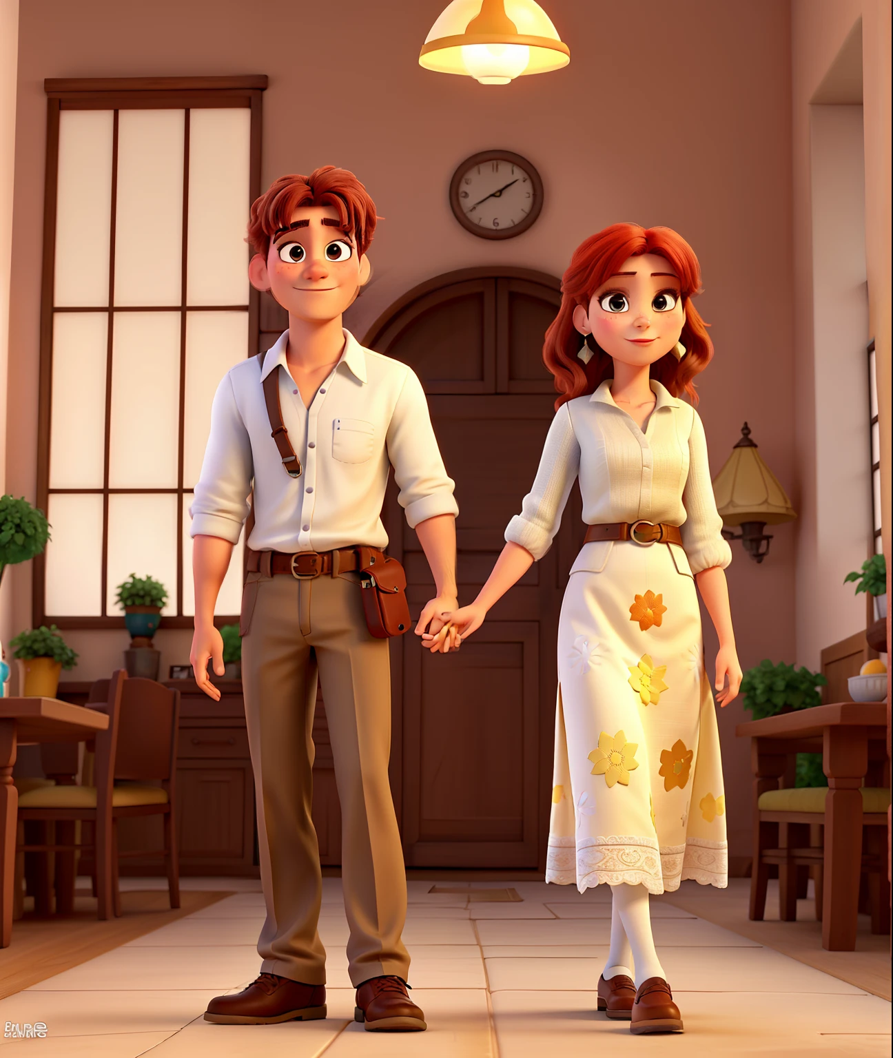 pareja (Hombre moreno y mujer blanca) Estilo Disney Pixar, Alta calidad, mejor calidad.